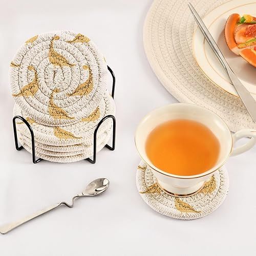 Miniatura 5 de Coasters Set with Holder 6 Pack Coasters for Drinks Absorbant Coasters Porta Vasos para Mesas Yellow Dinosaur Pattern Funny