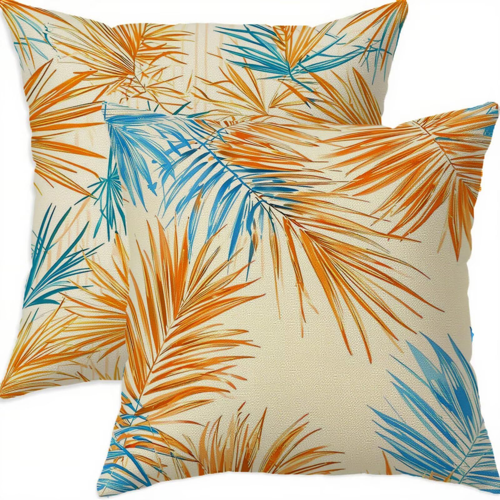 Housse coussin 60x60cm bleu canapé lin taie oreiller double face imperméable