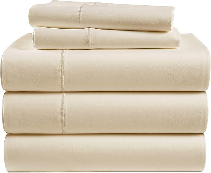 100% Egyptian Cotton King Size Sheets Set – Silky Sateen Weave for Warm Winter Comfort, Ultra Soft & Durable Christmas Sheets King Size, Snug Fit 15" Deep Pocket, Luxury Hotel Comfort at Home - Ivory