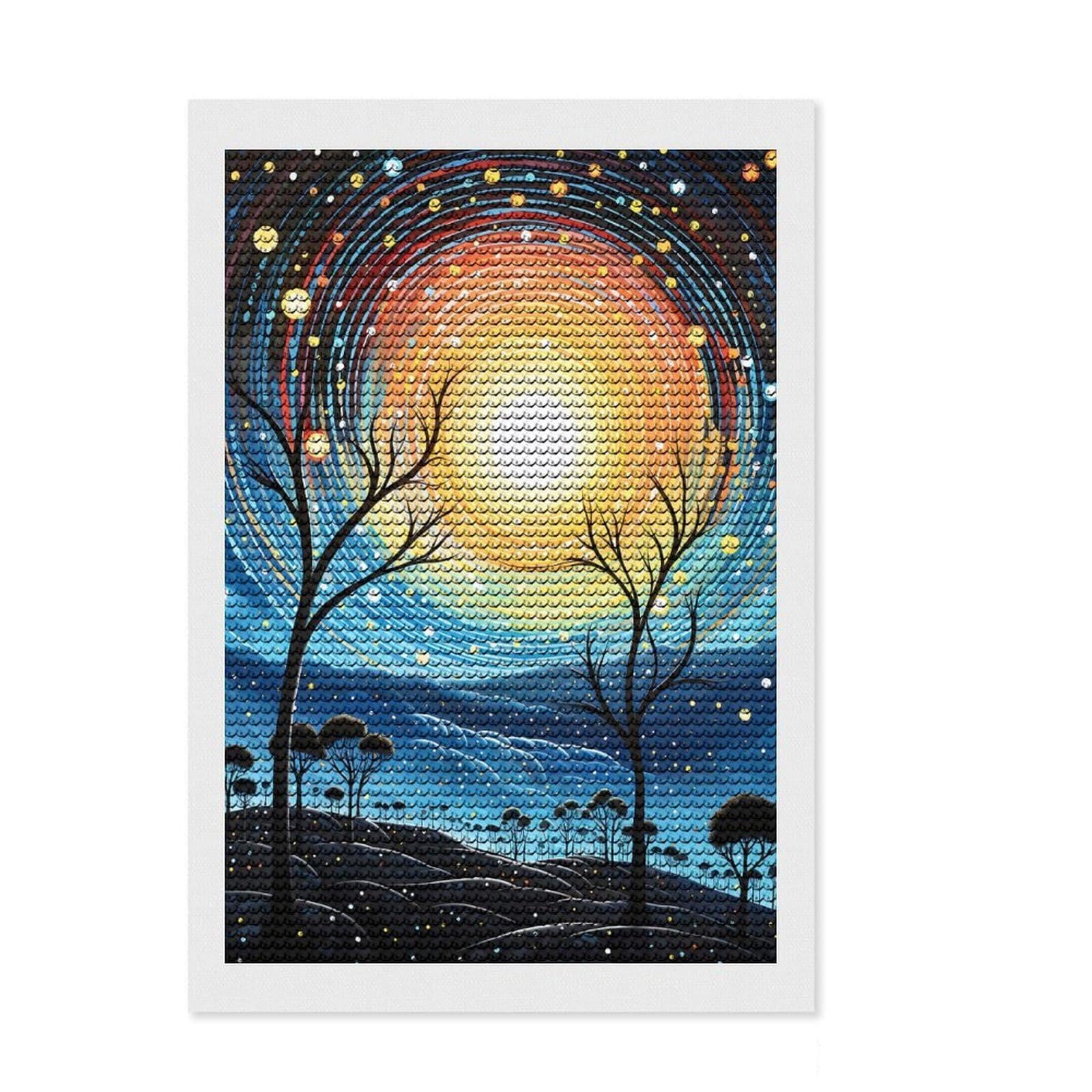 Junmoney Colorful Magic DIY Diamond Art Canvas Kit 8"x12", for Adults, Finish and Display, Birthday Gift, Aesthetic Room Decor