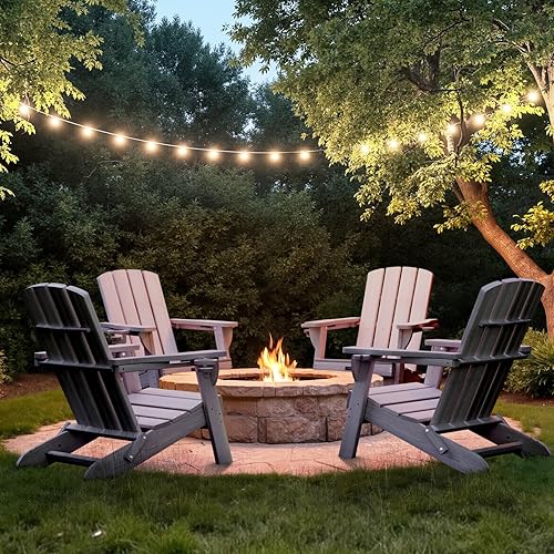 Miniatura 2 de Silla Adirondack plegable con textura de madera, sillas para hoguera de polietileno de alta densidad para todo tipo de clima, sillas Adirondack de