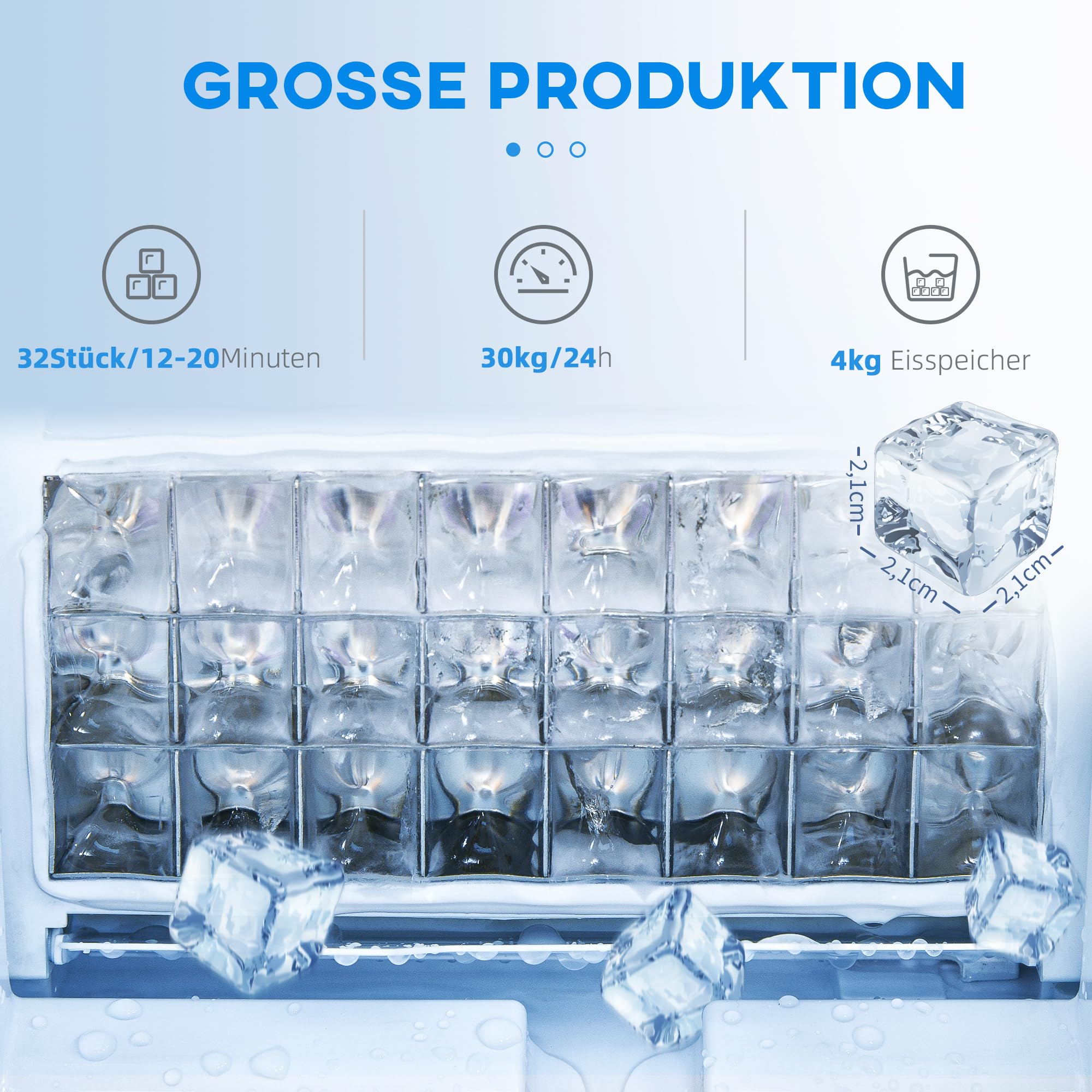 HOMCOM Kommerzielle Eiswürfelmaschine 30kg/24H Eismaschine mit digitaler Steuerung, Eisportionierer, selbstreinigend Ice Maker Machine aus Edelstahl für Büro, Restaurant, Bar, Café