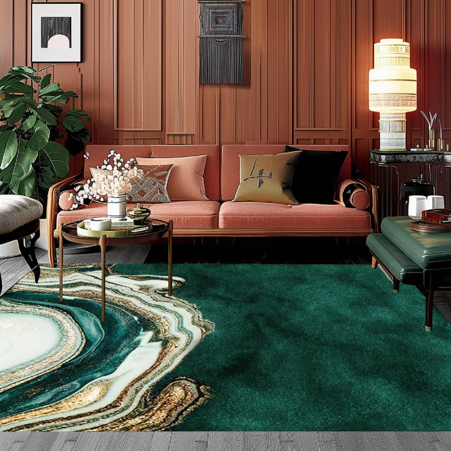 Large Washable Green Marble Rug 5'x7', Non-Slip Modern Abstract Marble Texture Print Area Rug - for Living Dining Room Bedroom Office - Indoor Decorative Floor Mats