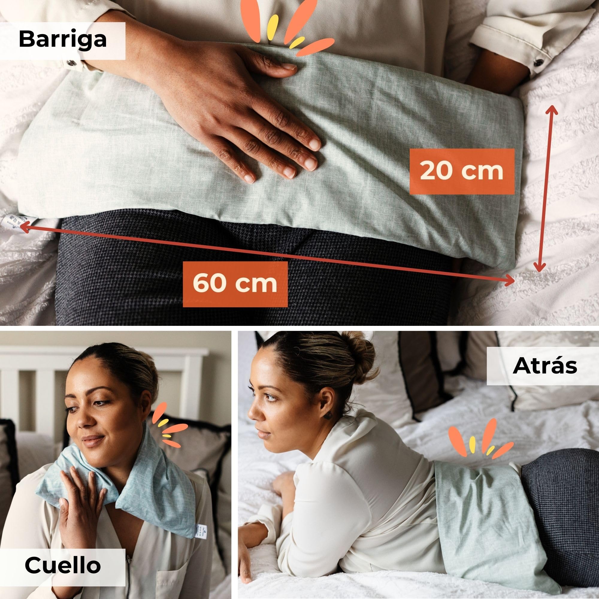 Saco Semillas Microondas - Grande XXL 60x20 cm Largo | Saco Termico semillas huesos cereza: Cuello, hombros, espalda, estómago | no contaminado, certificado OEKO TEX (Gris N)