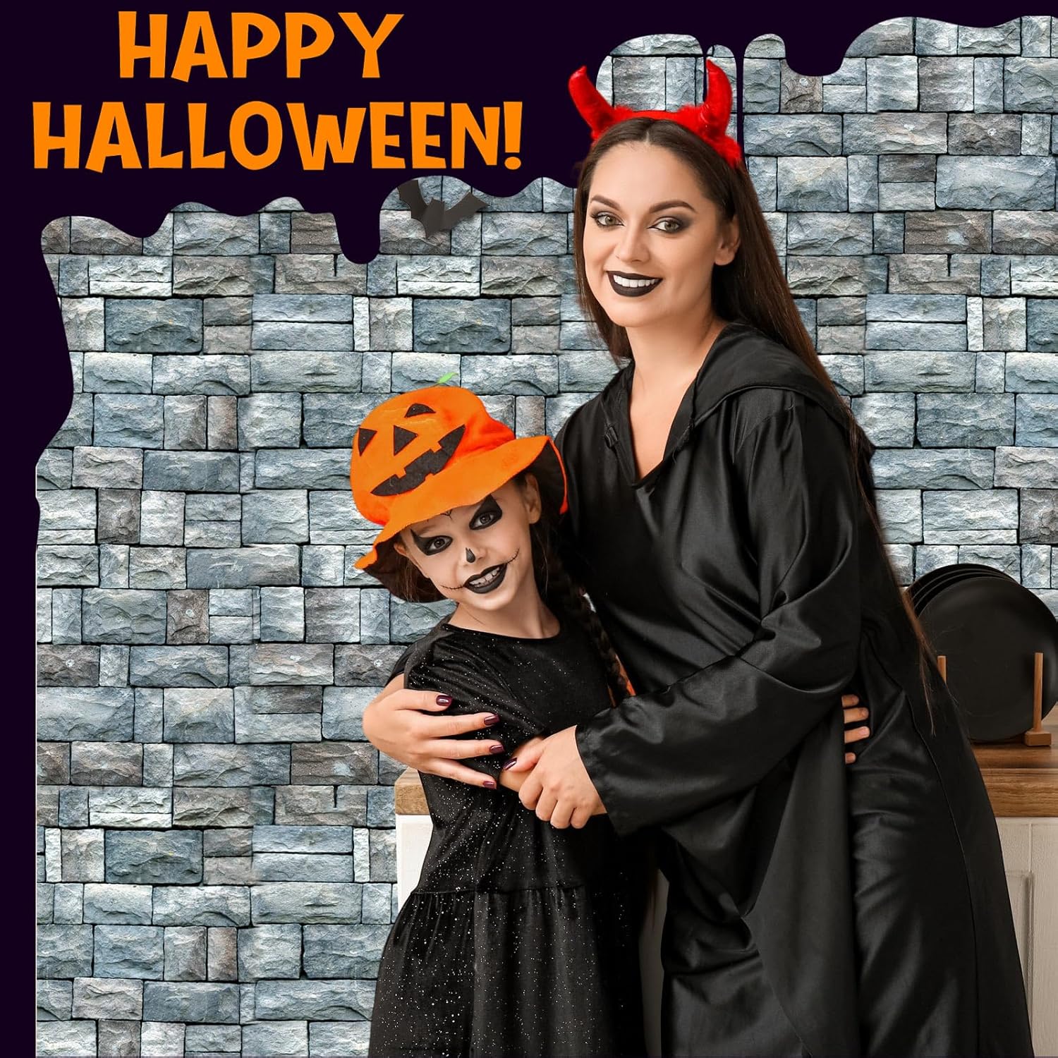 Ctosree 100 ft x 78 Inch Stone Wall Tablecloth Roll Plastic Medieval Castle Stone Brick Table Cover Cobblestone Wallpaper Backdrops for Halloween Knight Themed Party Supplies(Gray)