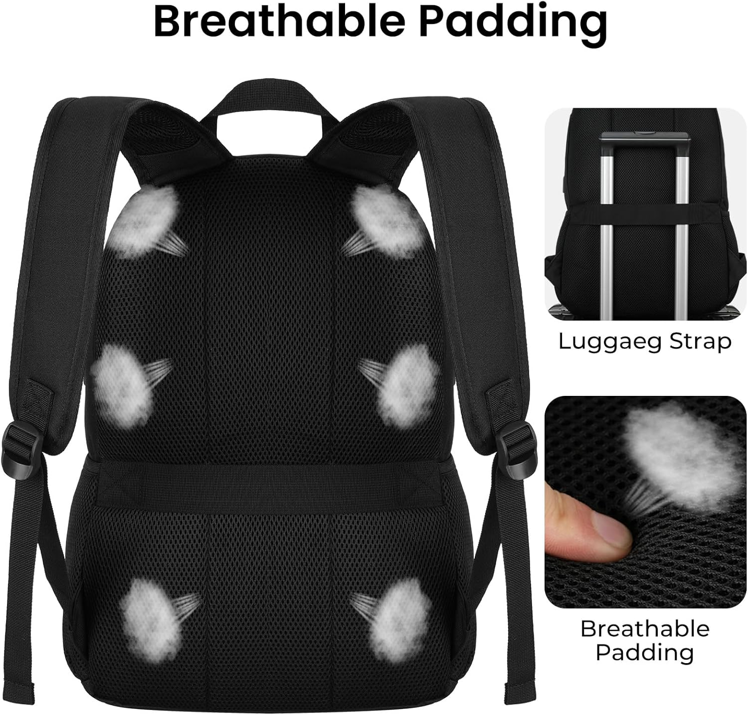 Black Backpack, School Backpack for Boys Girls, Lightweight Casual High School Bookbag, Daily-use Travel Laptop Backpack Fits 15.6 Inch Notebook
