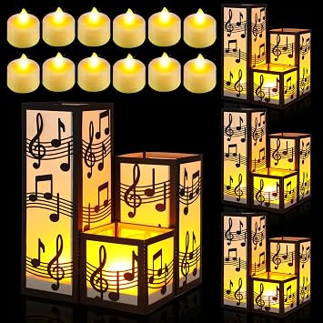 Rossesay 12 Pcs Music Party Table Centerpieces Decorations 3 Size Musical Note Paper Lantern Boxes for Music Themed Party Decorations Wedding Birthday Classroom Rock and Roll Jazz Piano Concert Decor