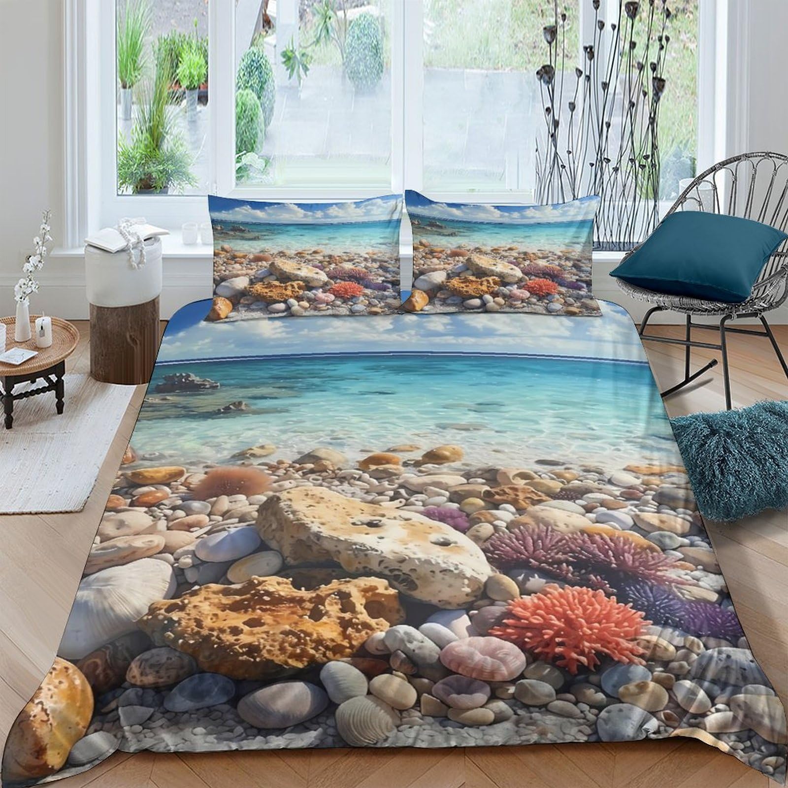 Ctjqhvkz Style-8 3D Printed Seaside Pebble Fitted Sheet Microfiber Soft Bed Cover For Bedroom Guest Room Decor Machine Washable Single（135X200cm）