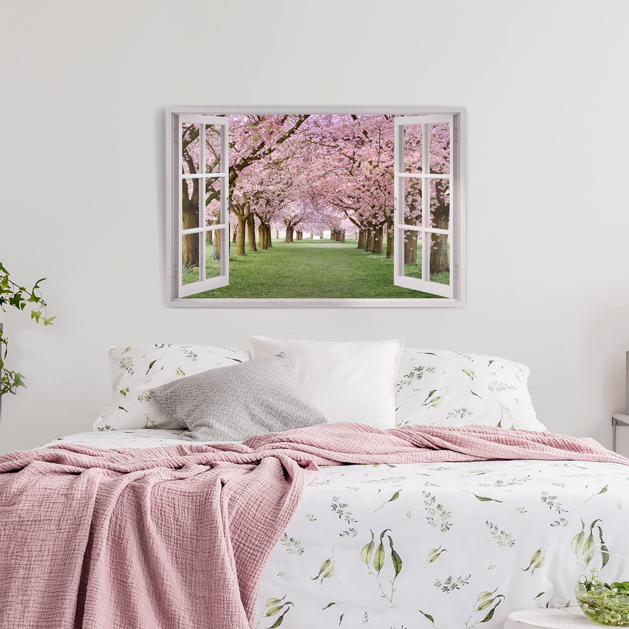 Amazon.co.jp: 寝室 桜 ウォールアート 窓の景色 花 キャンバス 絵画