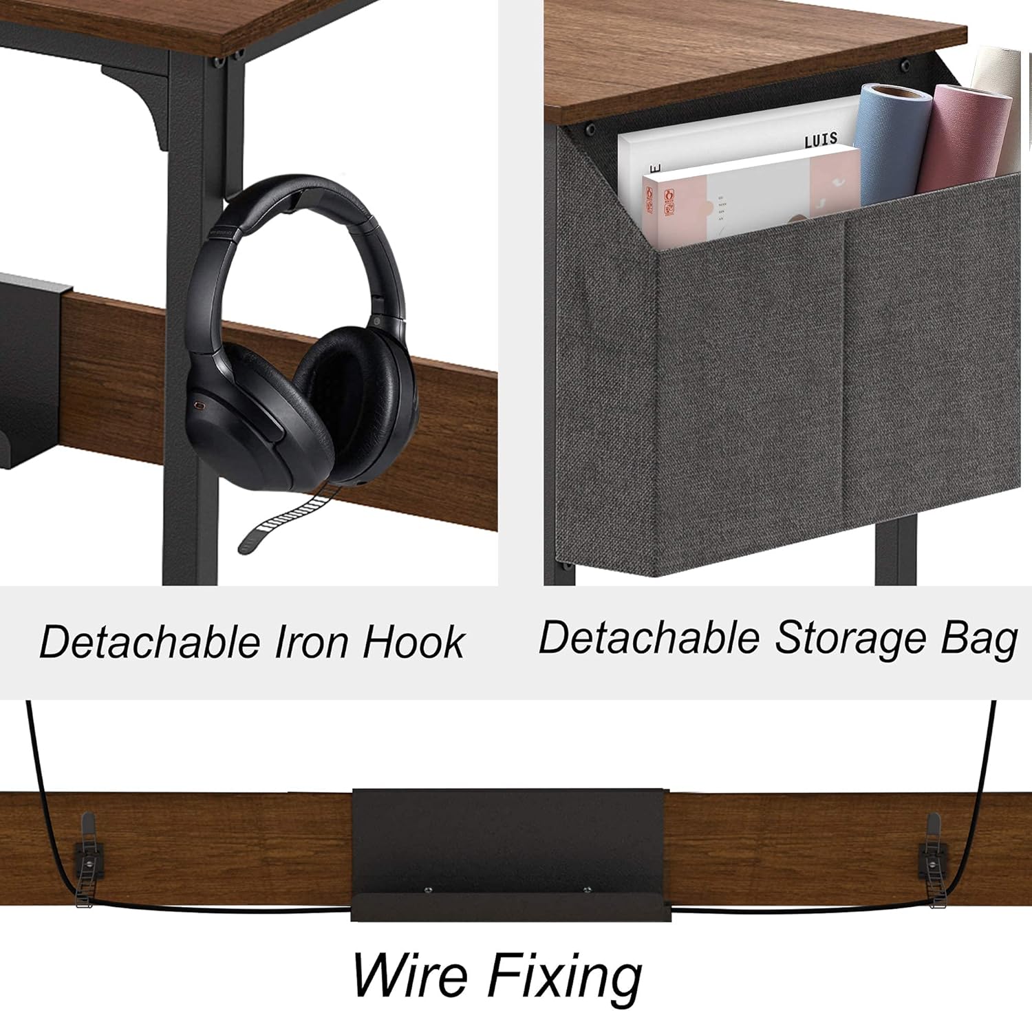 Flаѕh Dеаlѕ - 60% оƒƒ Computer Office Writing Desk with Storage, 39.5 inch Modern Style Student Study Work Wood Desk for Bedroom Home with Detachable Storage Bag, Iron Hook and Wire Fixing (Rustic Brown)