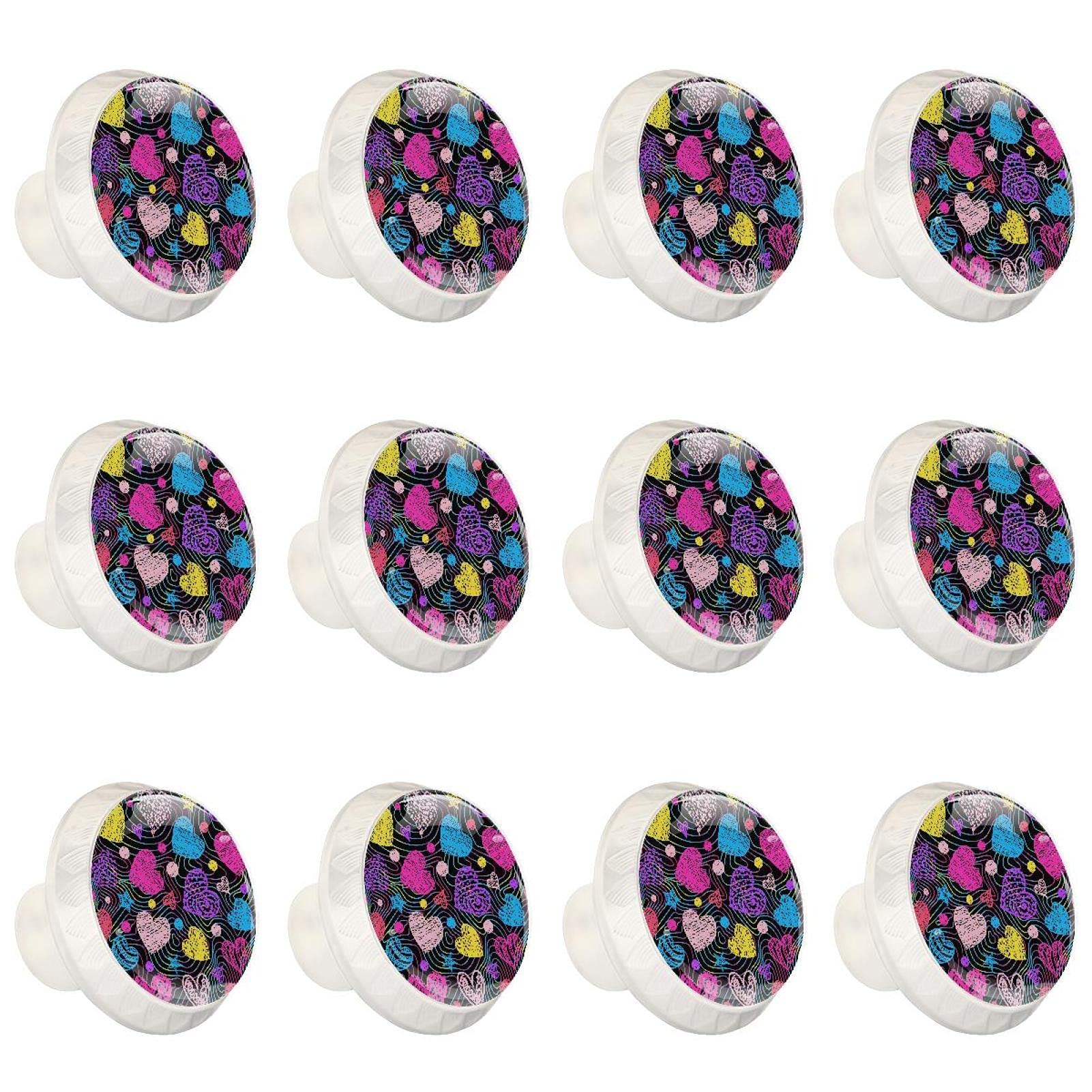 Boutons d'armoires de cuisine ronds et colorés en lot de 12 pièces pour tiroir de commode