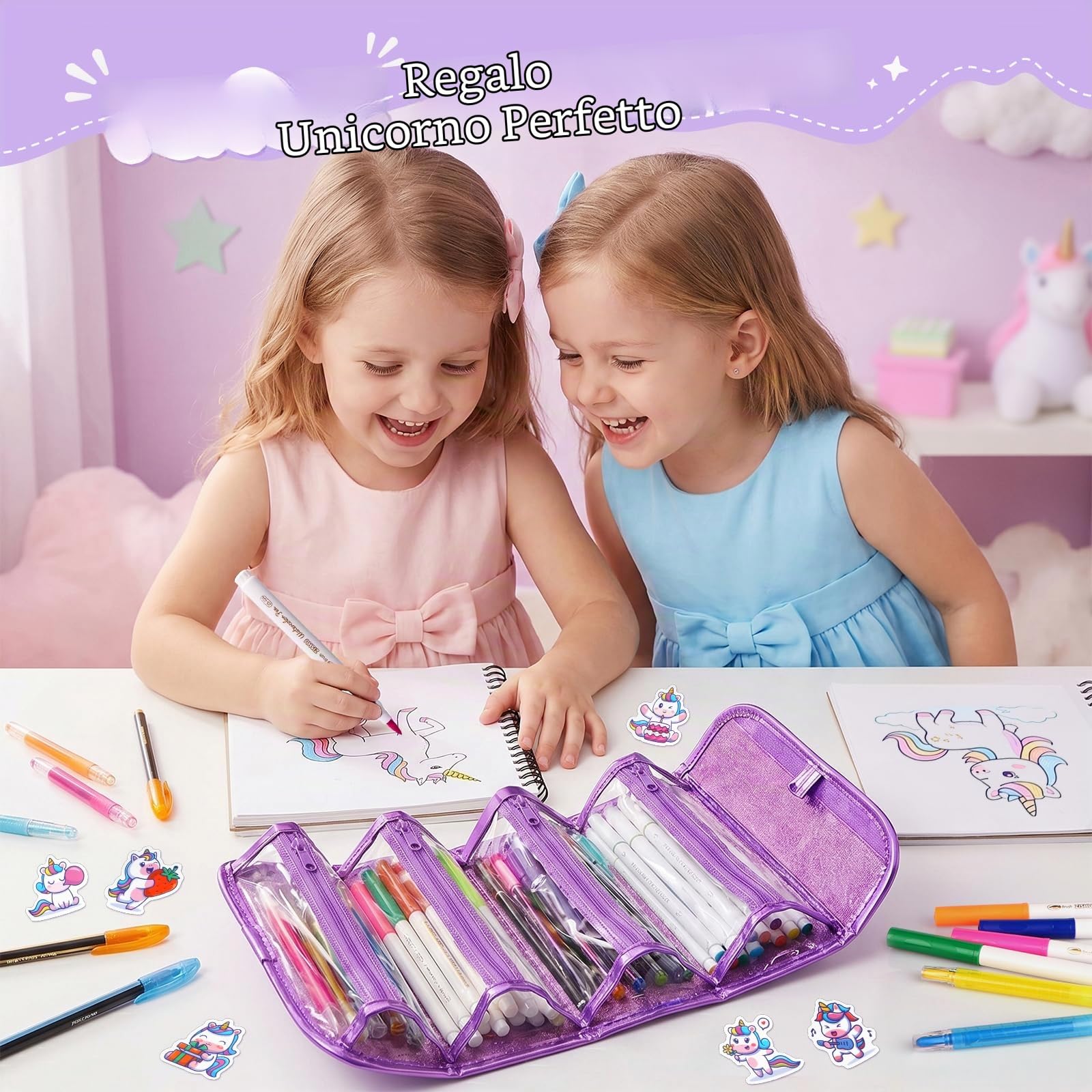 Hot Bee Unicorno Bambina Regalo - Astuccio e Valigetta Colori con Pennarelli Lavabili