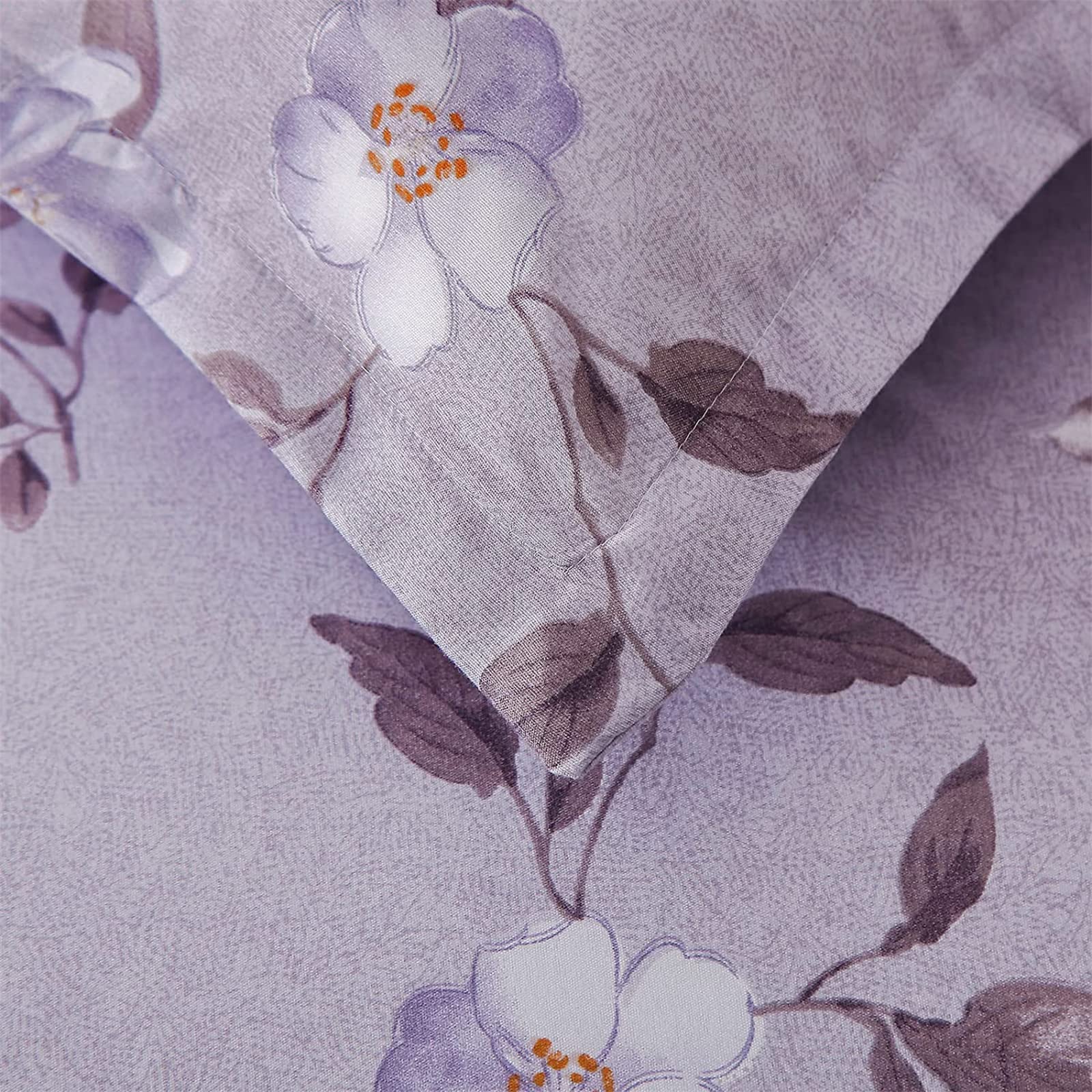 Juego de edredón de 7 piezas de cama en una bolsa, color morado, plantas botánicas, flores, juego de ropa de cama de microfibra suave con 1 edredón, 2 fundas de almohada, 1 sábana encimera, 1 8