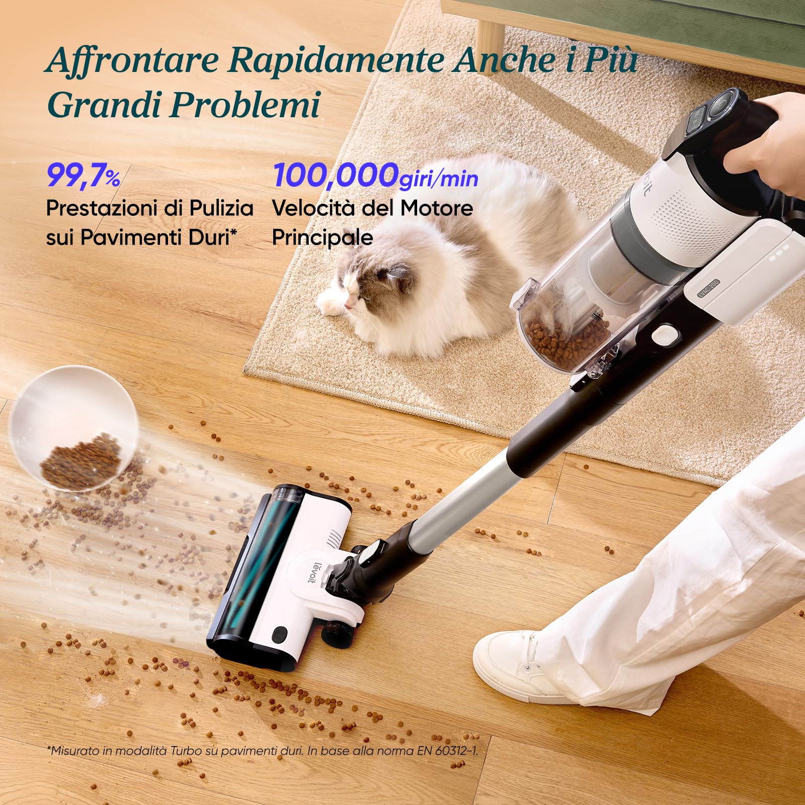 LEVOIT Aspirapolvere Senza Fili Antigroviglio e Leggero, Fino a 50 Minuti con 3 Modalità, Luce LED, Filtrazione a 99,9%, 4 in 1 Scopa Elettrica Senza Fili per Animali, Pavimento, Auto, 180W