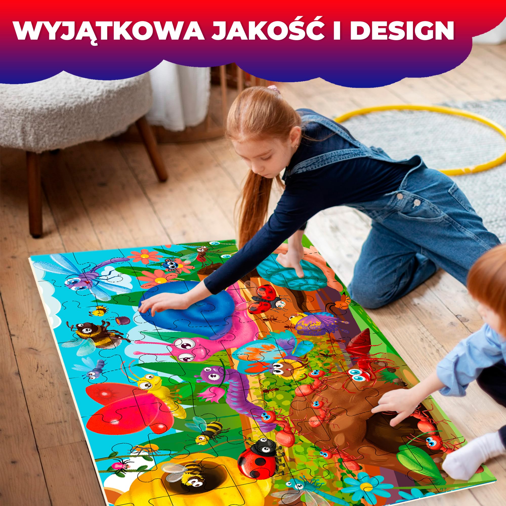 QUOKKA Gigantyczna Układanka Podłogowa Od 3 4 5 – 60 X 90 Cm, 48 Elementów, Puzzle Od 2 3 4 Lat – Duże Zabawki Od 3 4 Lat – Prezent XXL W Kształcie Owada Dla Chłopców I Dziewcząt Od 5 6 Lat