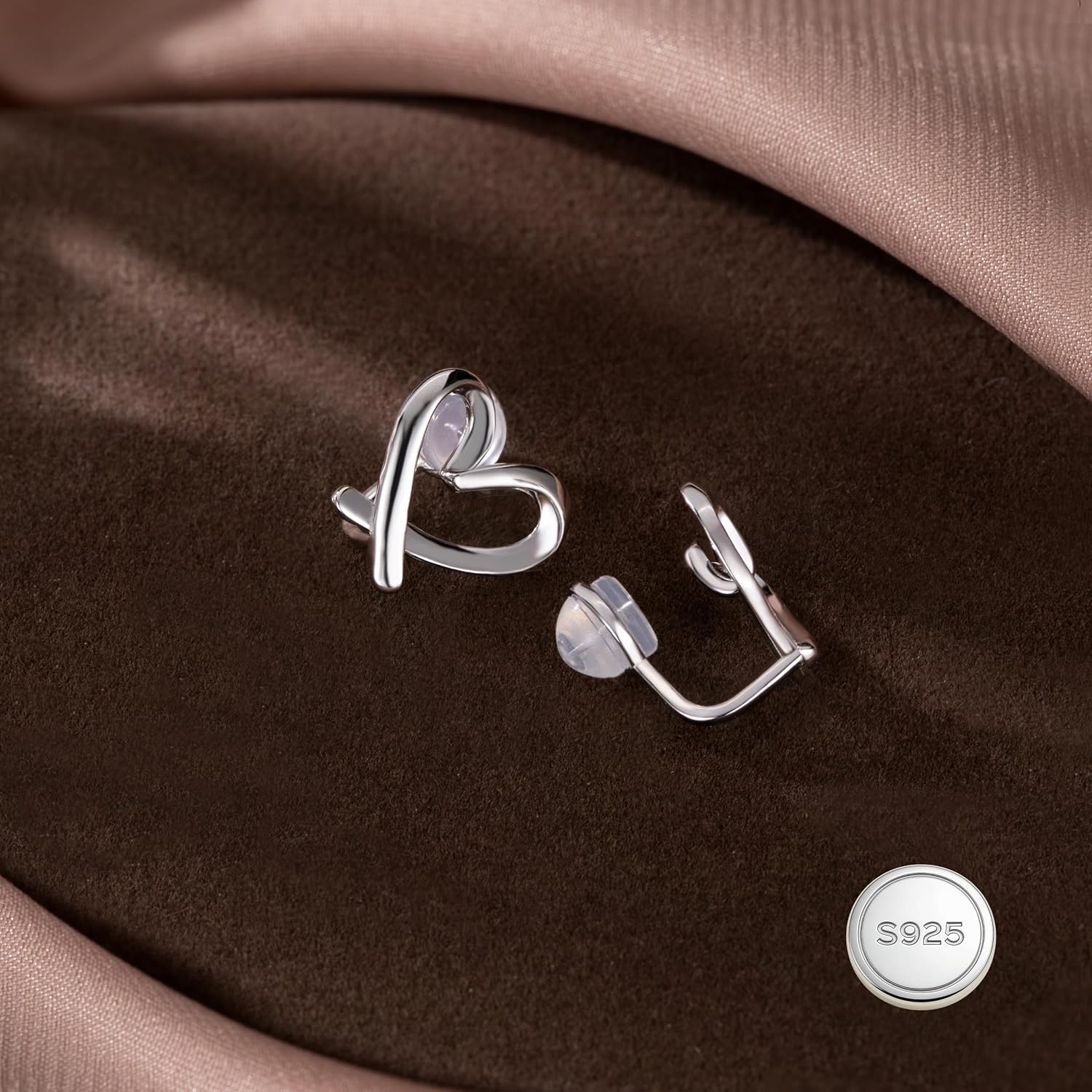 Reffeer Solid 925 Sterling Silver Love Heart Clip On Earrings Ear Cuffs for Women Teens Heart Wrap Earrings No Piercing