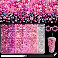 Vista 15 de BELLEBOOST 50g Juego de Perlas Planas y Diamantes de Imitación 1-Rosa y Blanco, Tamaño Mixto 3-10mm, Resina, Diamantes de Imitación y Medias Perlas