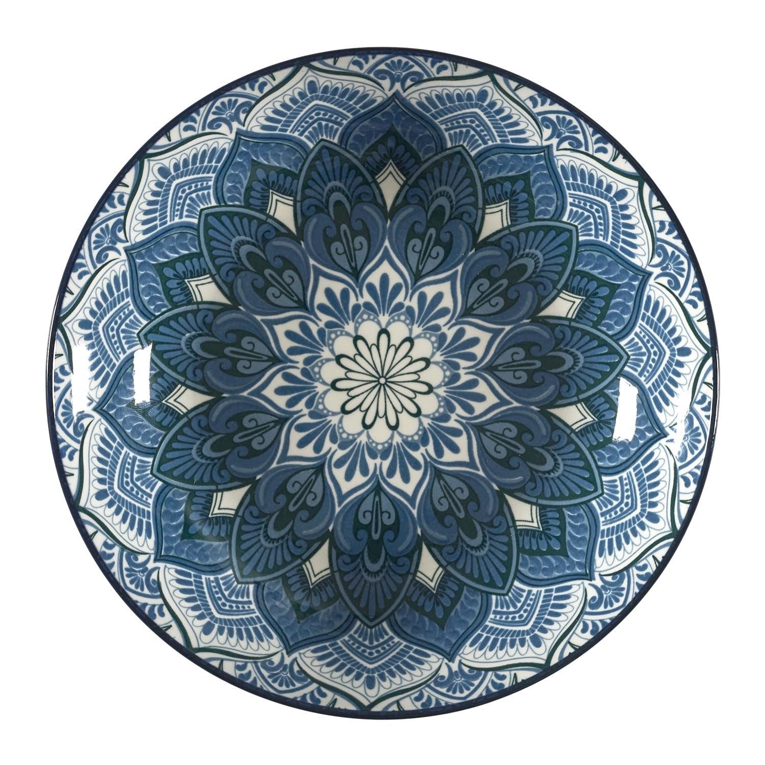 Indi - Juego de vajilla (12 piezas, porcelana, 4 unidades, 27 cm, 4 platos de postre de 19 cm, 4 platos hondos de 20 cm, diseño de mandala, oriental, elegante y moderno)