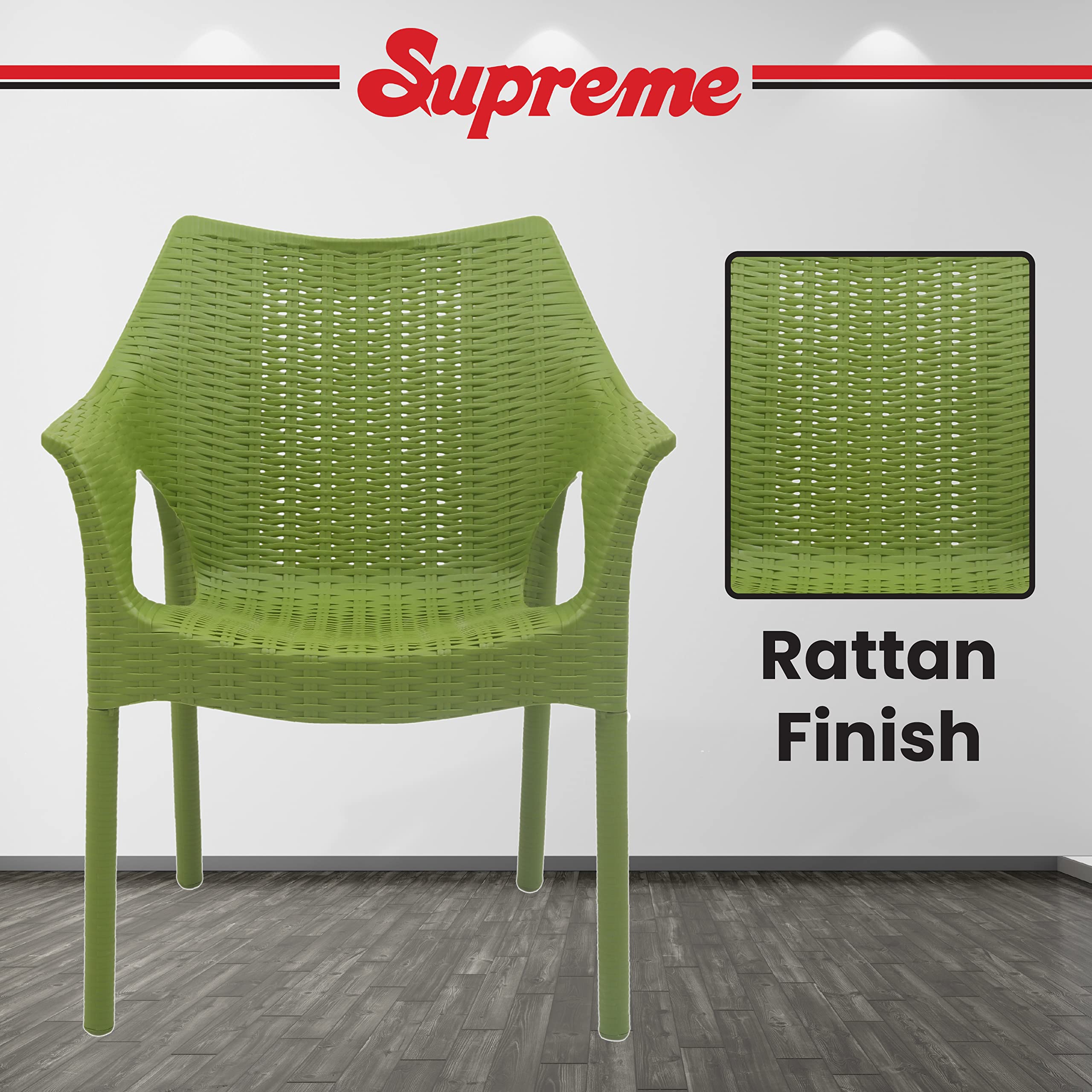 Supreme chairs Cambridge Heavy Plastic Chair | Oversized Arm Chair for Garden and Outdoor | 250Kg Weight Bearing Capacity | 6 Months Warranty (Mhendi Green) | Set of 2 Chairs 3
