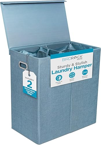 Vista 45 de BirdRock Home - Cesta para la ropa sucia, color rosa y azul, Doble, Marrón