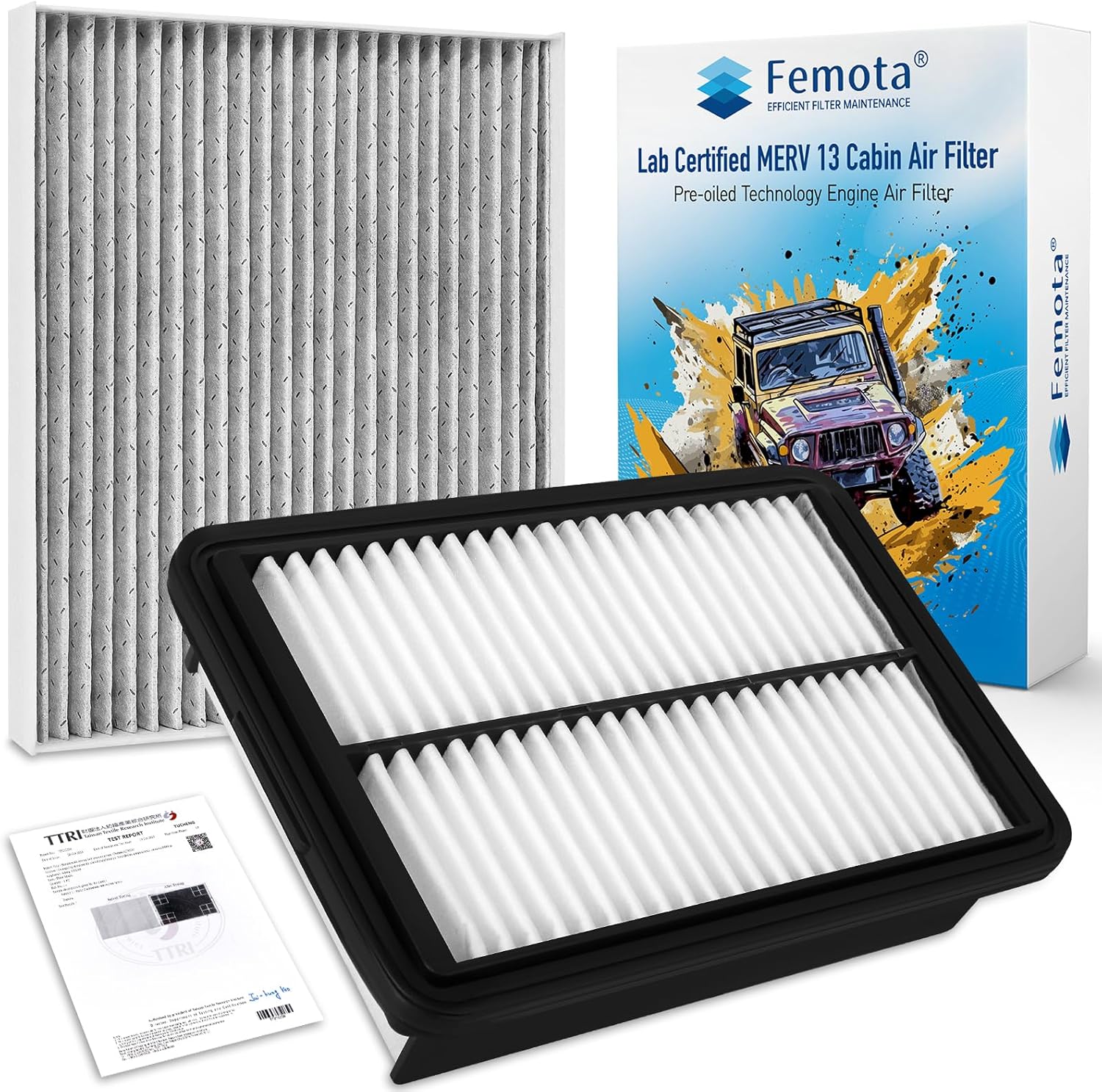 Cabin & Engine Air Filter Kit, CF12058&CA12057, Lab Certified MERV 13, Pre-oiled, 2pcs, Specific for Hyundai Elantra(2017-2020), Elantra GT(2018-2020), Kia Forte(2019-2024), Forte5(2020-2024)