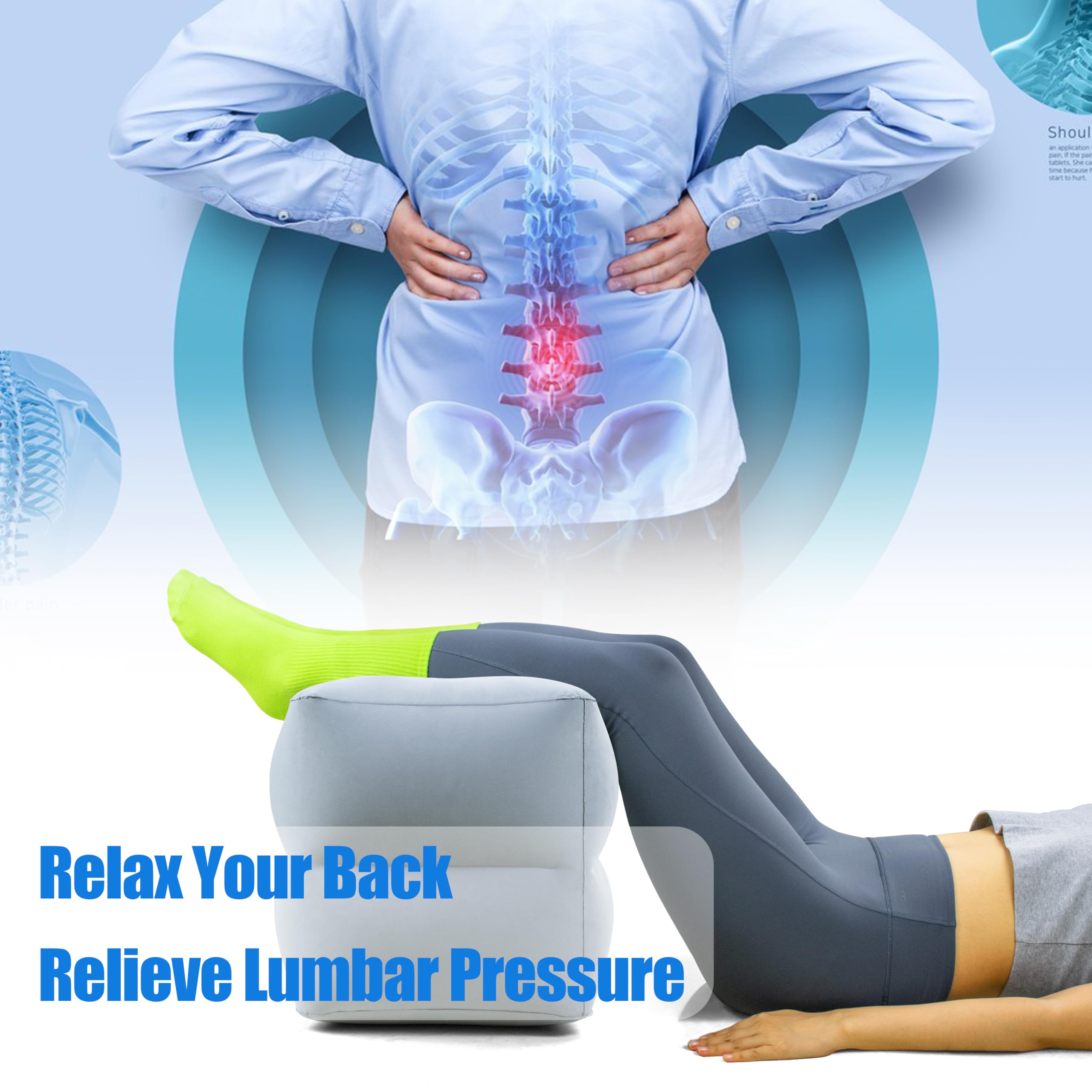 Cuscino Per Gambe, Cubo Gonfiabile, Cuscino Gambe, Rilassati La Schiena, Alleviare Mal Di Schiena/Sciatica/Pressione Del Disco Intervertebrale