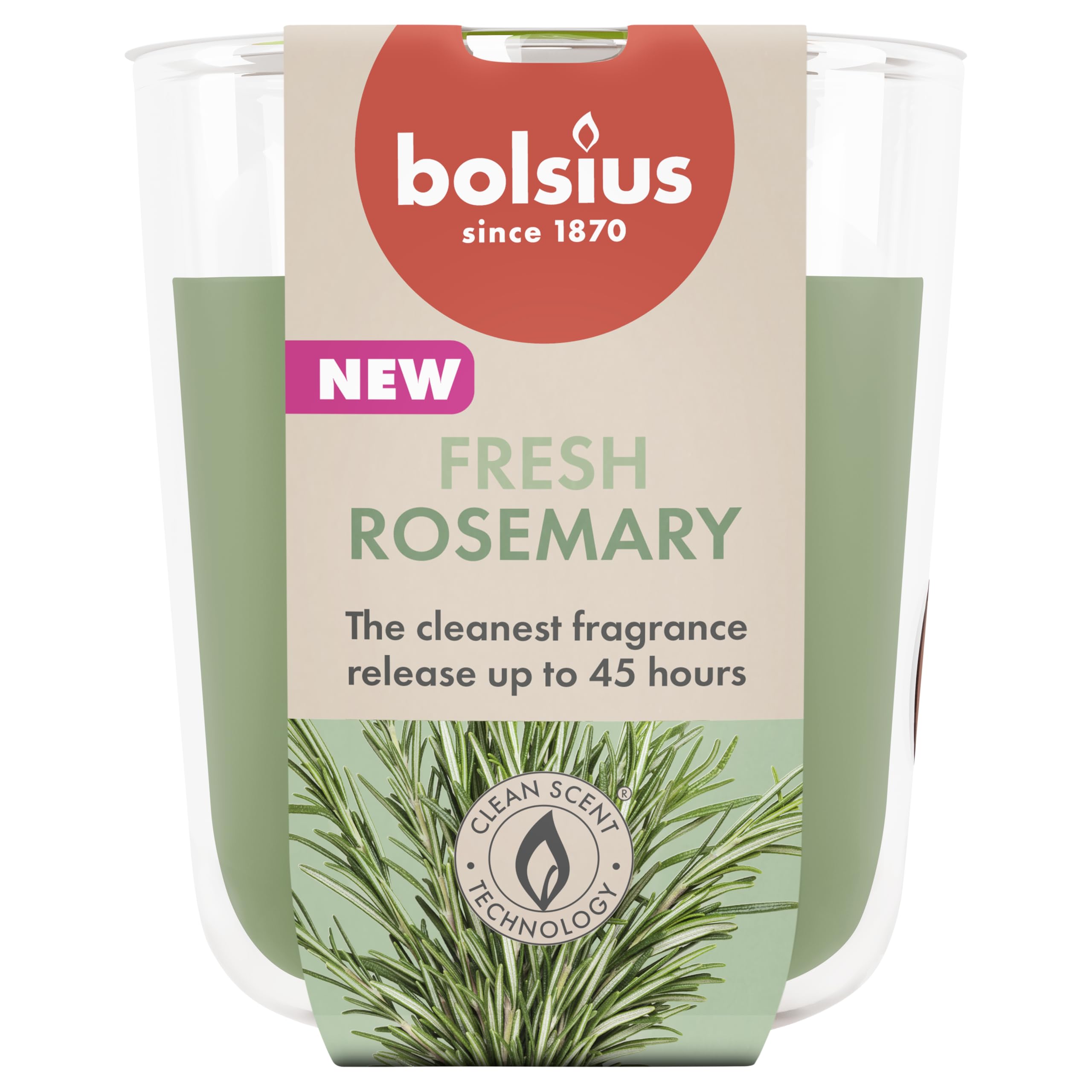 Bolsius - Rosemary - Scented Candle - Burn time of 45 Hours - 3.8″ × 3.3″ - Natural Extracts – Contains Vegan Wax – No Palm Oil