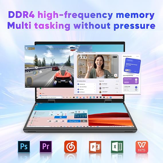 14 inch Dual Screen Laptop Touchscreen 2.5K Full HD IPS Windows 11 Tablet PC 12th Gen Intel N95 Quad-Core up to 3.4Ghz Notebook Computer with 2 Type-C/2 USB3.0/HDMI, 16G RAM 512G SSD