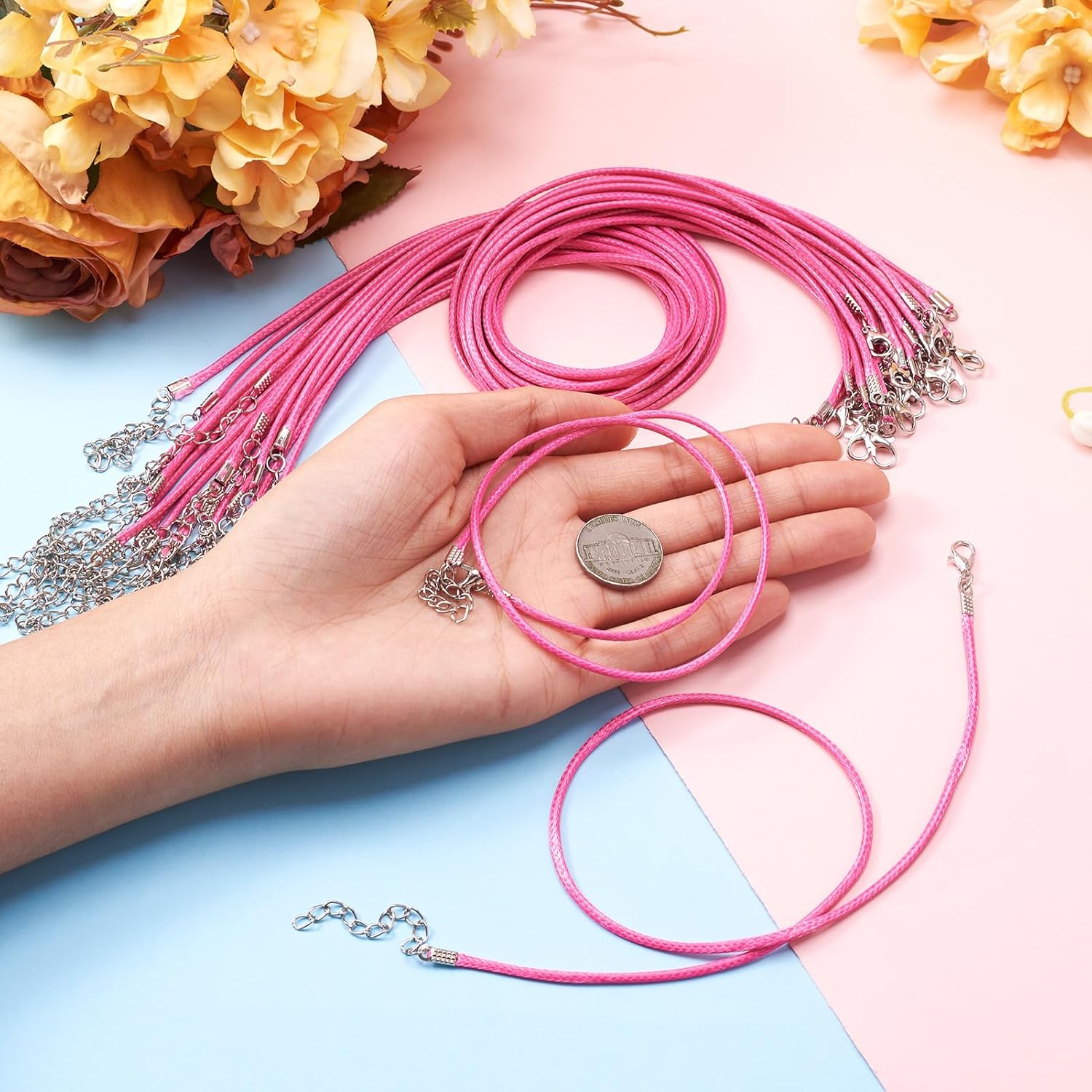 Beadthoven 100pcs 18” Waxed Necklace Cord with Lobster Clasp Bulk 2mm Deep Pink Necklace Making Cord Rope String for Pendant Necklace DIY Jewelry Making Accessories with Clasp Extended Chain - Image 6