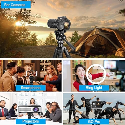 Miniatura 6 de Trípode portátil de viaje de 64.5 pulgadas, compatible con cámaras SLR, teléfonos celulares, binoculares, visores de observación, monoculares