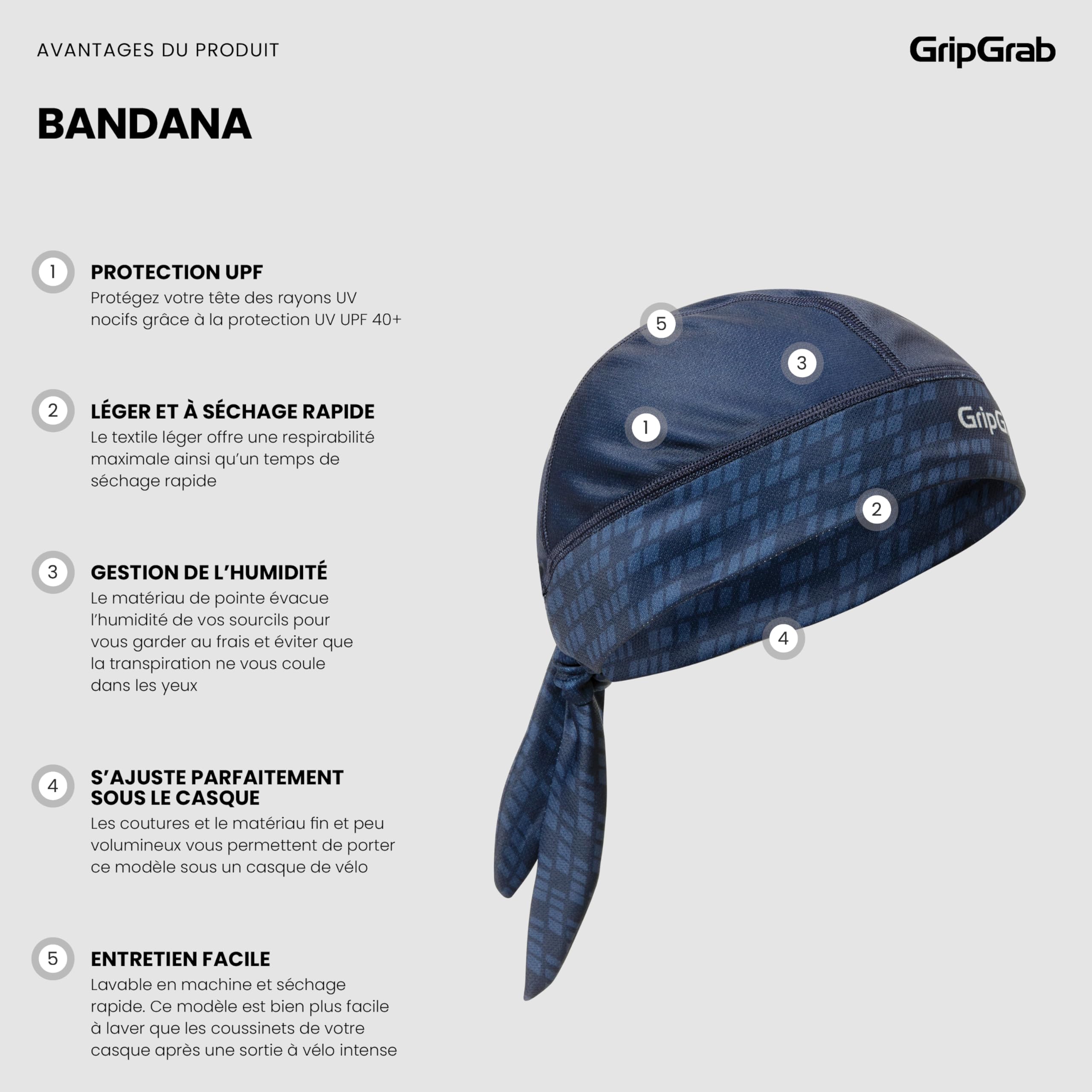 GripGrab Bandana Foulard Sport Multi-Fonctions sous-Casque Léger Vélo Protection Contre la Transpiration Protection UV Casquette