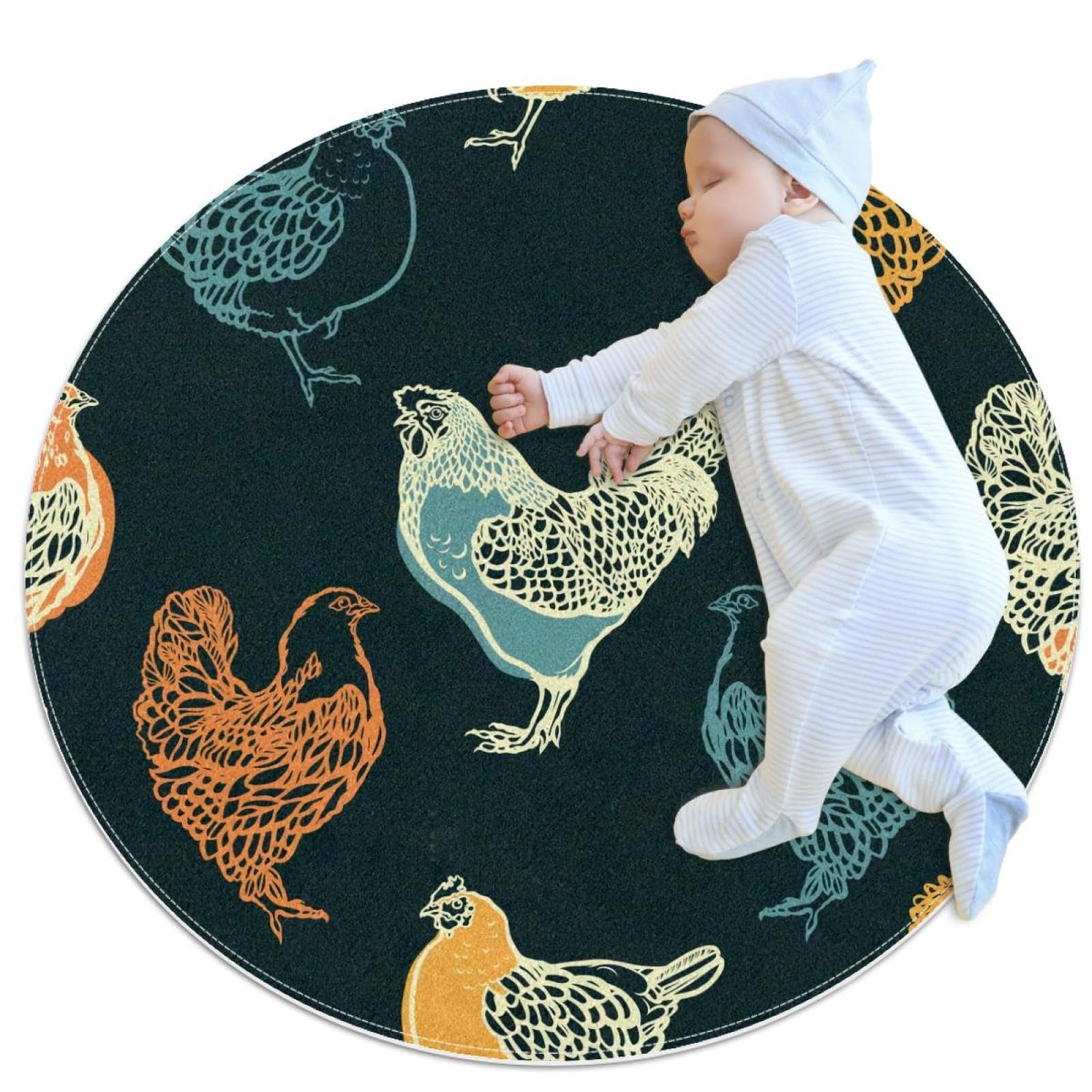 Tapis de bain imprimé poule rond 1m pour chambre à coucher et salon