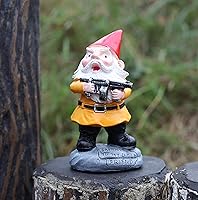 Vista 2 de Duende de jardín divertido con arma, duende militar luchando, estatua para exteriores e interiores, decoración de patio, porche, césped