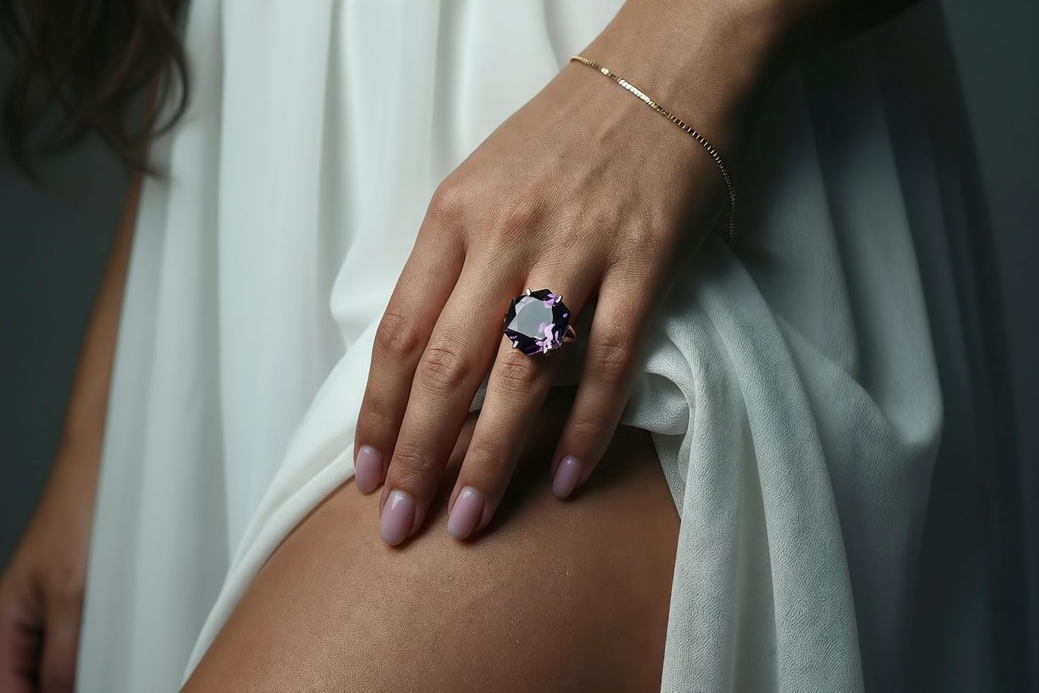 Rose Gold Amethyst Ring - Statement Custom Jewelry for Women - Hexagon Unique Fashion Ring, Engagement Ring, Special Jewelry for Her - Choose Your Material