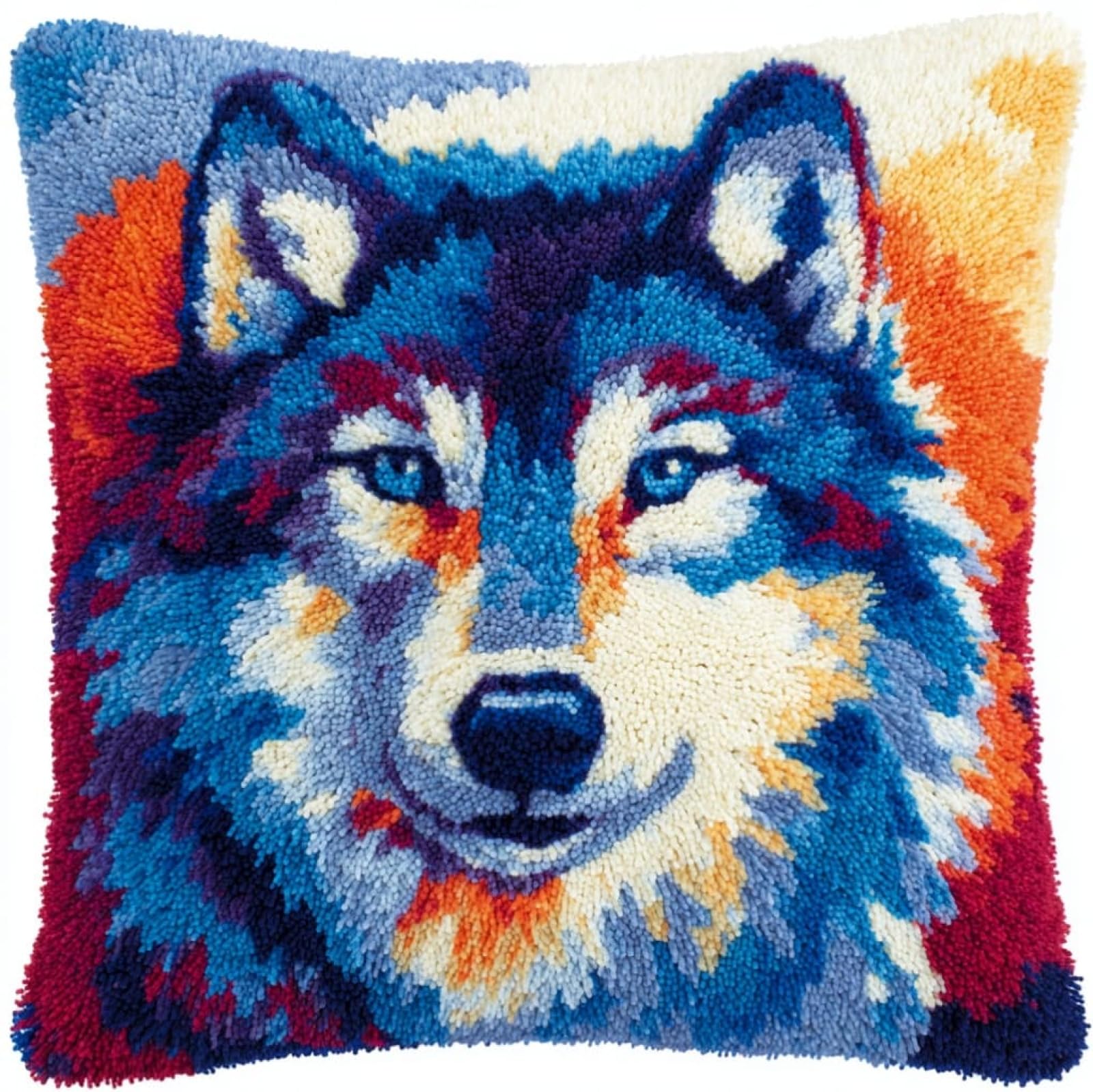 WallustrioaW Latch Hook Cushion Kit 43x43cm,Animal Wolf