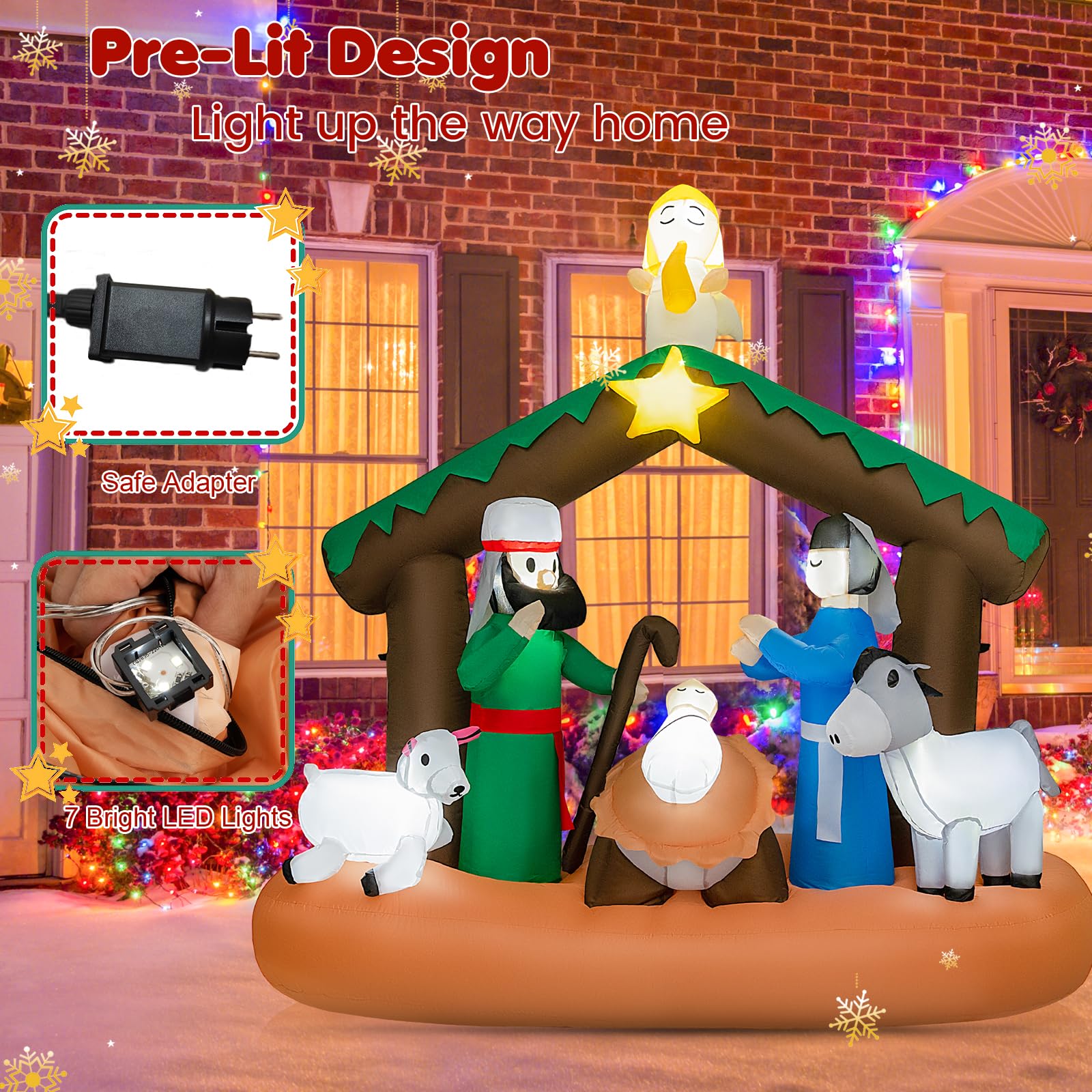SOARS Decoration Noel, Crèche de Noel Nativité Gonflable 172 X 76 X 180 CM | 7 Lumières LED Brillantes, Souffleur Intégré, Decoration Noel Exterieur & Interieur pour Jardin, Cour, Salon
