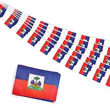 Haiti Small String Flags, 50 Feet 38 Pcs Haitian Pennant Banner Bunting Flags, Patriotic Events, Independence Day, Country Festival, Commemoration, Decorations Haiti