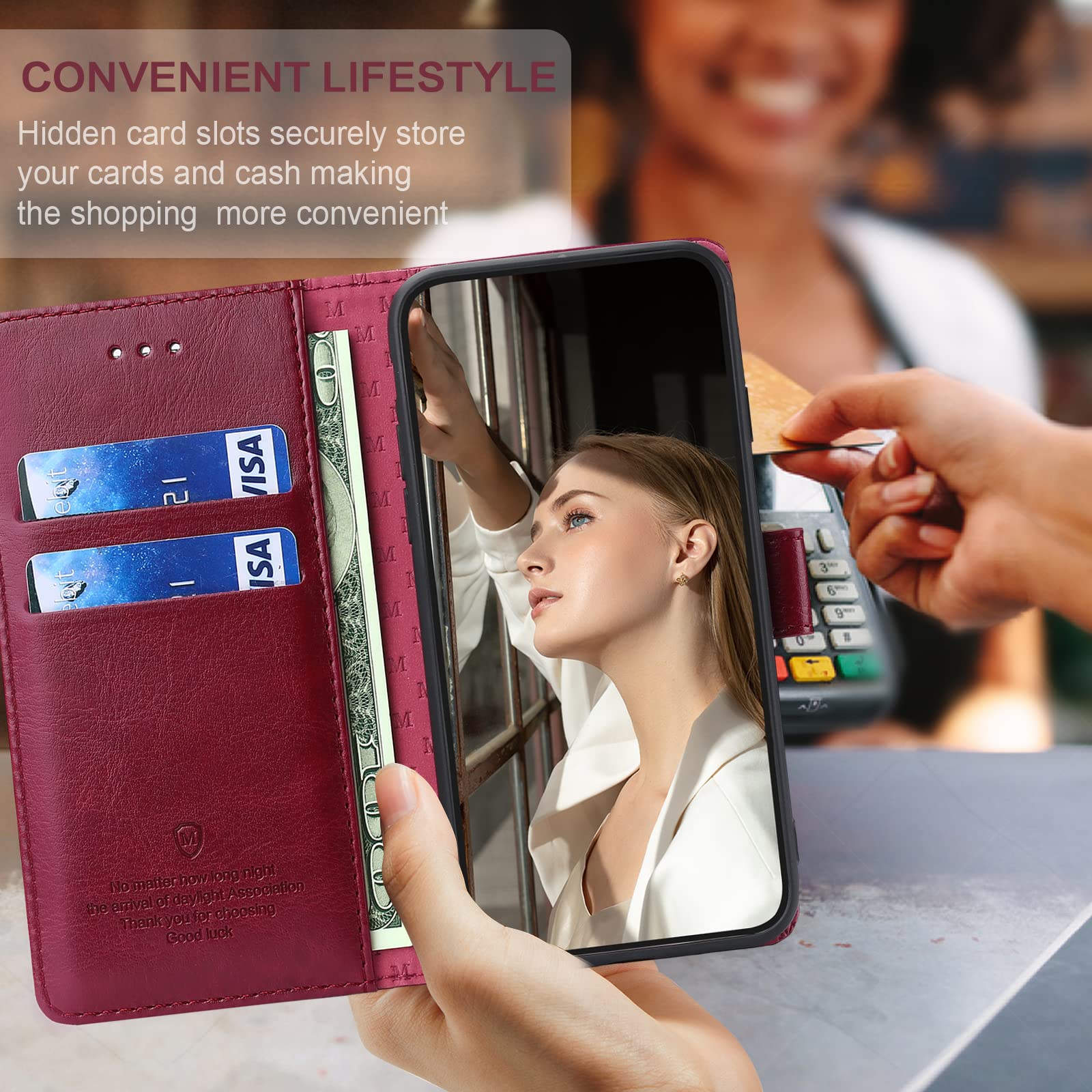 FMPCUON Funda para Samsung Galaxy J5 2016,Funda Libro Galaxy J5 2016 Funda con Tapa,Cuero Carcasa Magnético Funda Cartera Móvil para Samsung Galaxy J5 2016, Rojo — view 5