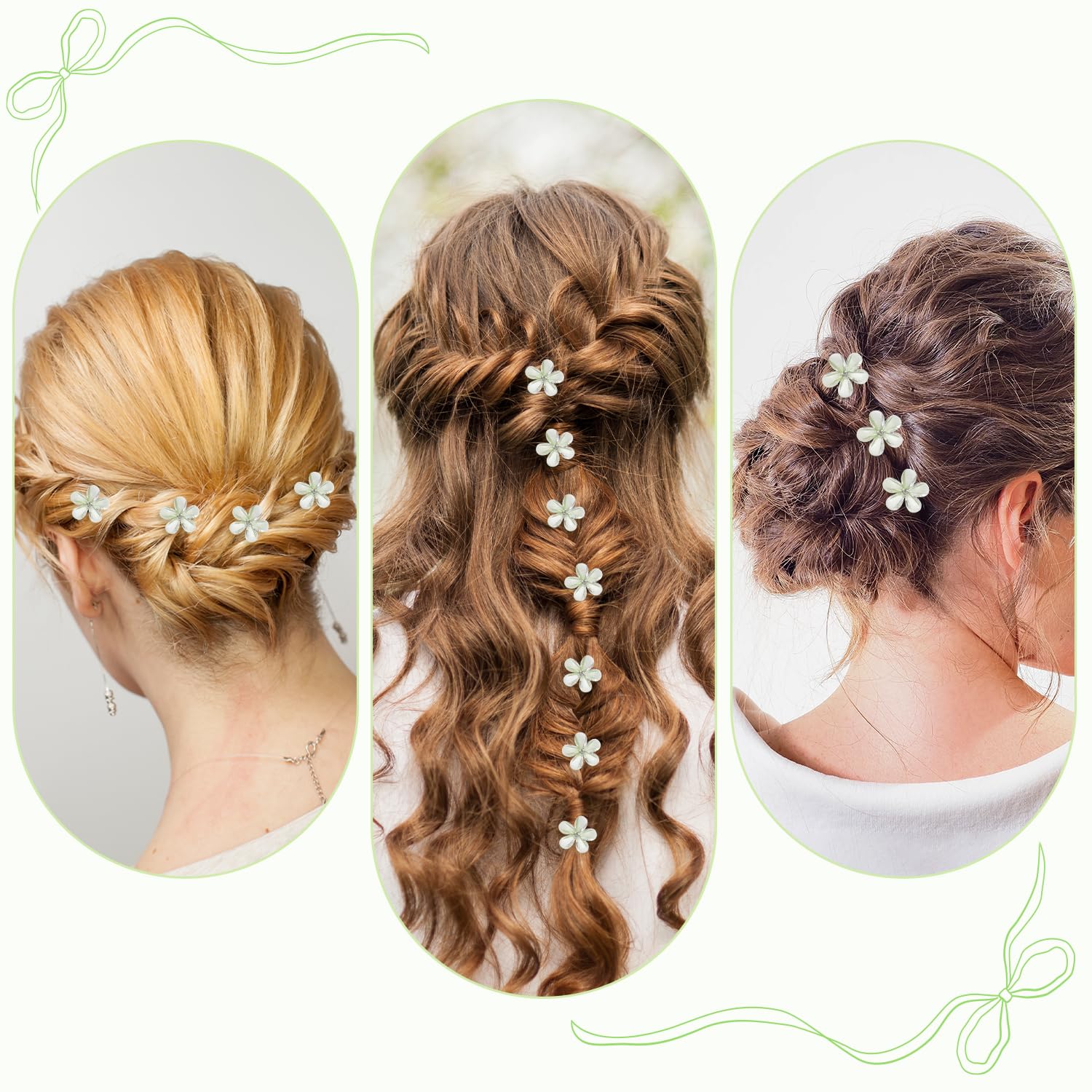10 Pcs Small Flower Hair Clips, Non-Slip Green Hair Clips for Girls and Women Daily, Party, Wedding Accessories - Image 3
