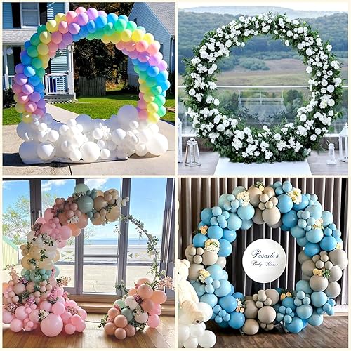 Miniatura 7 de Soporte redondo para telón de fondo: 6.5 pies, arco de boda, soporte de arco de globos con base para boda, baby shower, fiesta de cumpleaños (dorado)