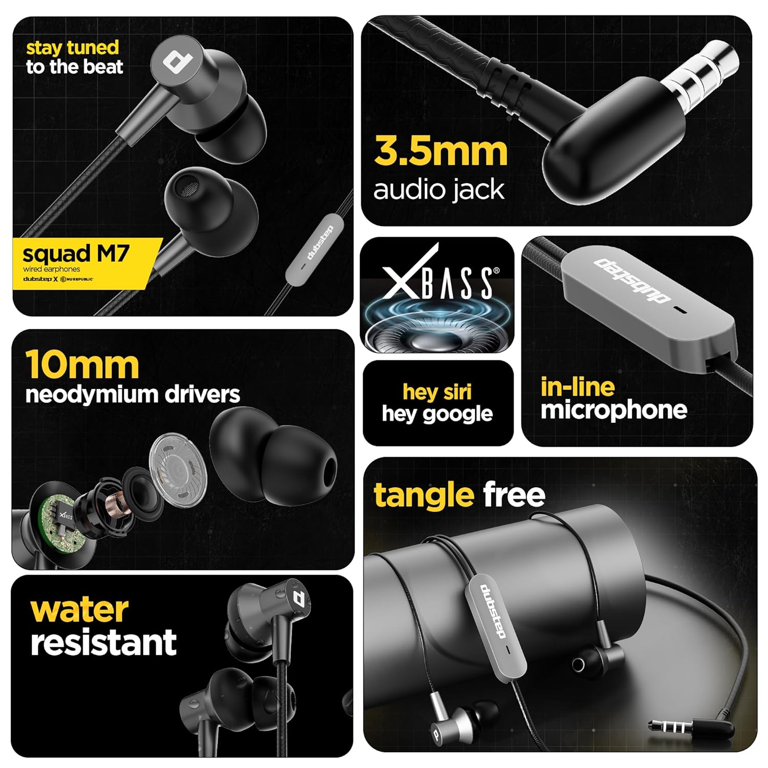 Dubstep Squad M7| X-Bass Technology| 10mm Dynamic Drivers| Mobile/Laptop Compatible|3.5 mm Audio Jack| in-Ear Wired Headphones with Mic – Stirling Silver Dubstep Squad M7| X-Bass Technology| 10mm Dynamic Drivers| Mobile/Laptop Compatible|3.5 mm Audio Jack| in-Ear Wired Headphones with Mic – Stirling Silver