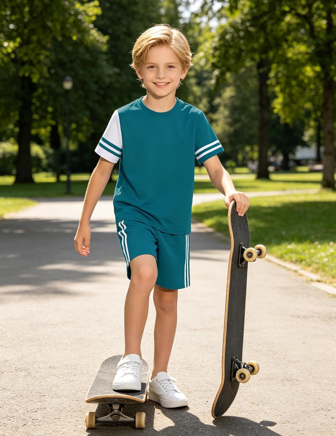 Boys Clothes Casual 2-Piece Waffle Knit Outfit - Short Sleeve Tee & Shorts for Kids 6-16 Years Old