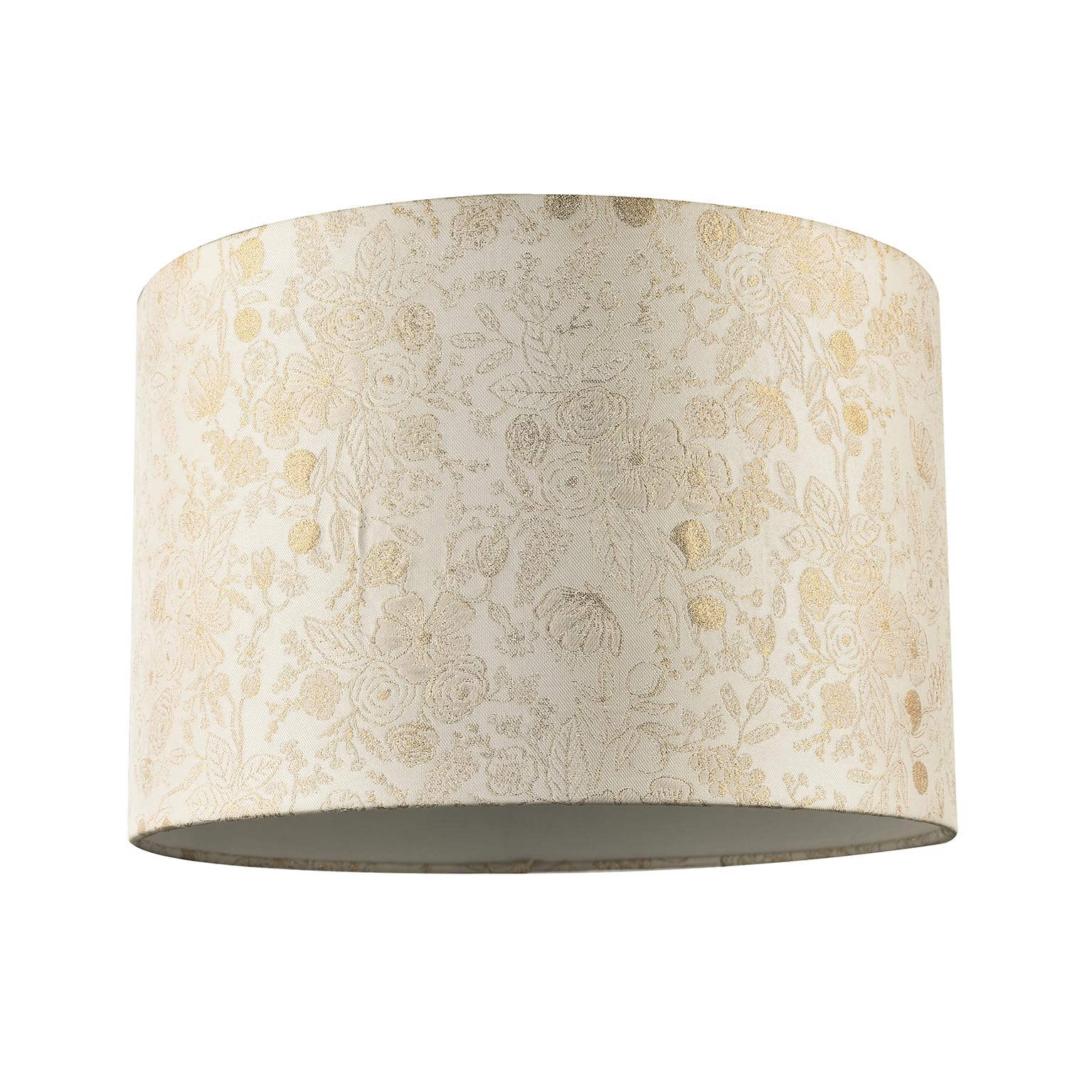 Happy Homewares Gold Chic Textured Off-Cream Jacquard Drum Shade With Foil Decor Print | 30Cm X 20Cm | Sleek White Cotton Fabric Inner Lining By