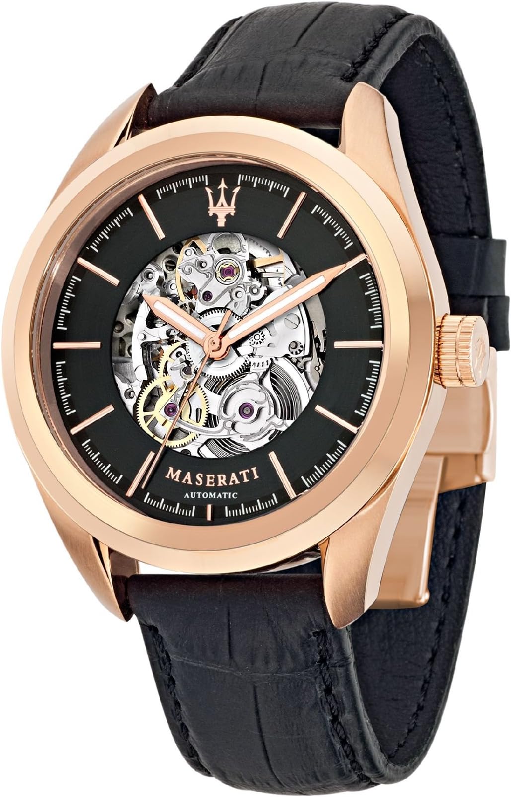 Maserati Men's Pole Position R8821112001 Black Leather Automatic Watch with Black Dial