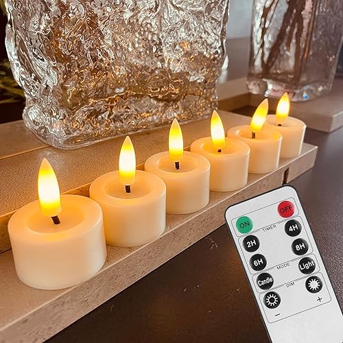 Velas de té sin llama con mecha negra 3D con temporizador remoto, decoración romántica del día de San Valentín, vela votiva parpadeante para noche