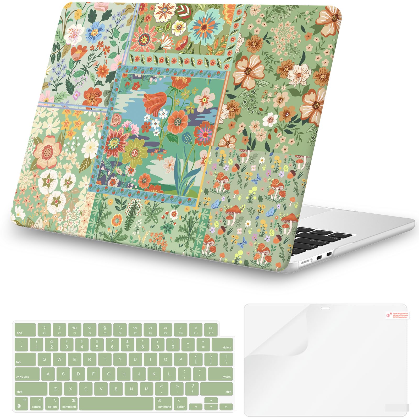 iCasso for MacBook Air 13.6 inch Case 2025 2024-2022 Release M4 M3 M2 Model A3240 A3113 A2681, Flower Pattern Sturdy Protective Hard Shell Case Cover