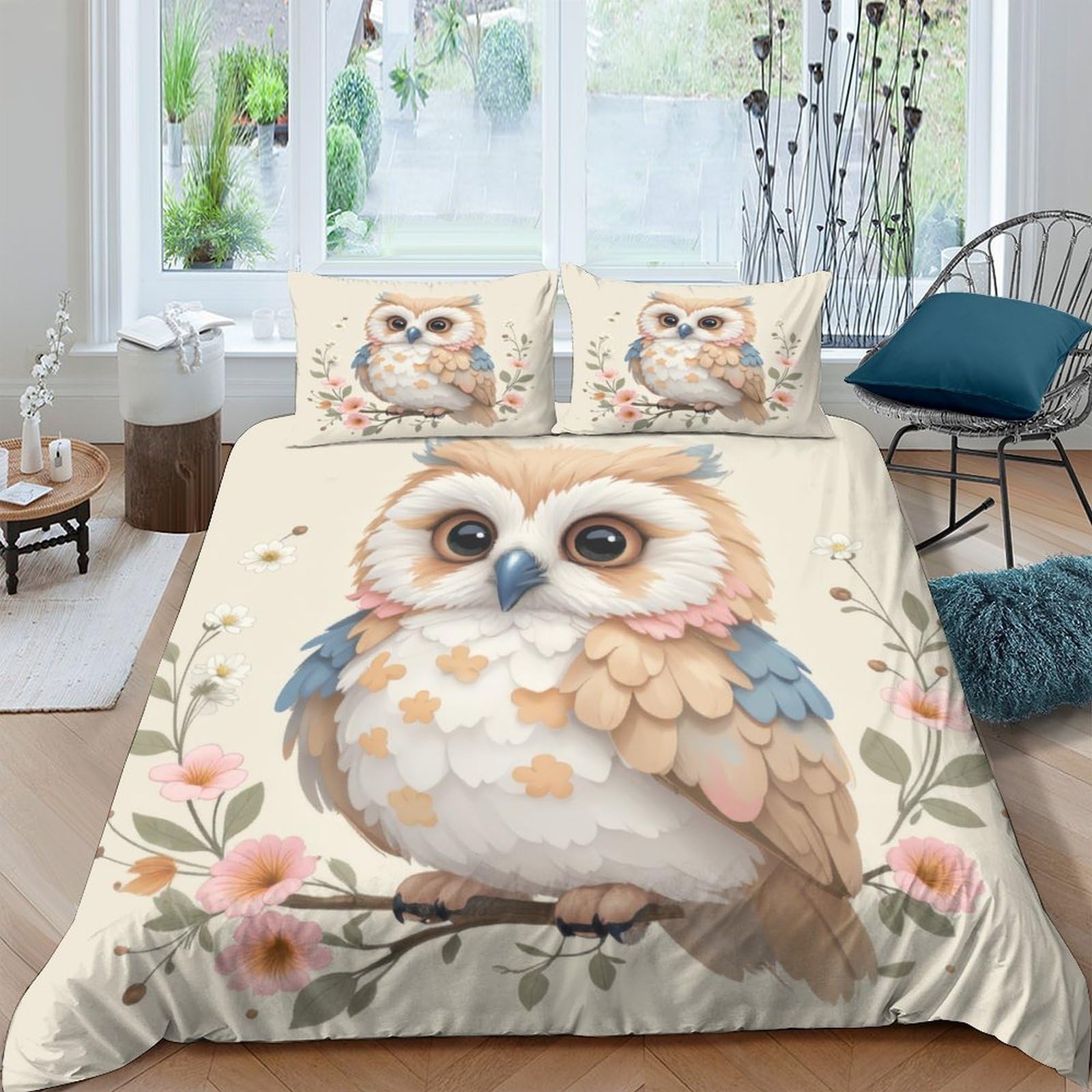 Ctjqhvkz Style-9 3D Printed Cartoon Owl Fitted Sheet Microfiber Soft Breathable Floral Bed Cover For Bedroom Guest Room Decor Mattress Protection Single（135X200cm）