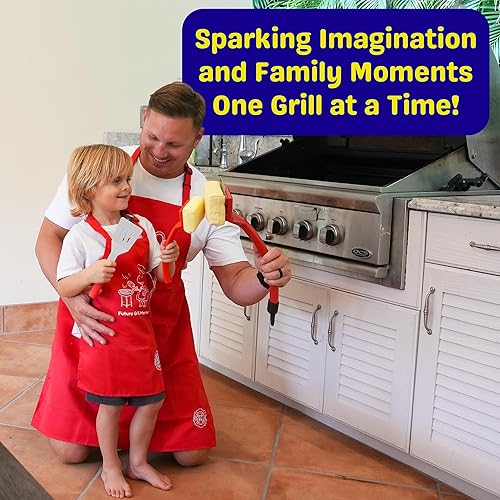 Miniatura 2 de Grill Rescue Juego de juguetes para barbacoa para niños, incluye cepillo de Grill Rescue y delantal, herramientas realistas de barbacoa para niños y