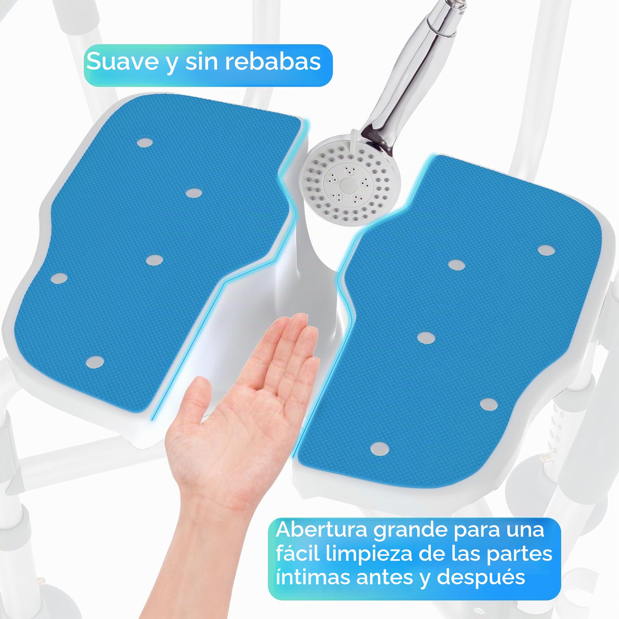 LARS360 Silla de Ducha para Personas Mayores, Taburete Ajustable en Altura con Corte Higiénico, Respaldo y Reposabrazos, Silla Antideslizante, Capacidad Máxima 200kg