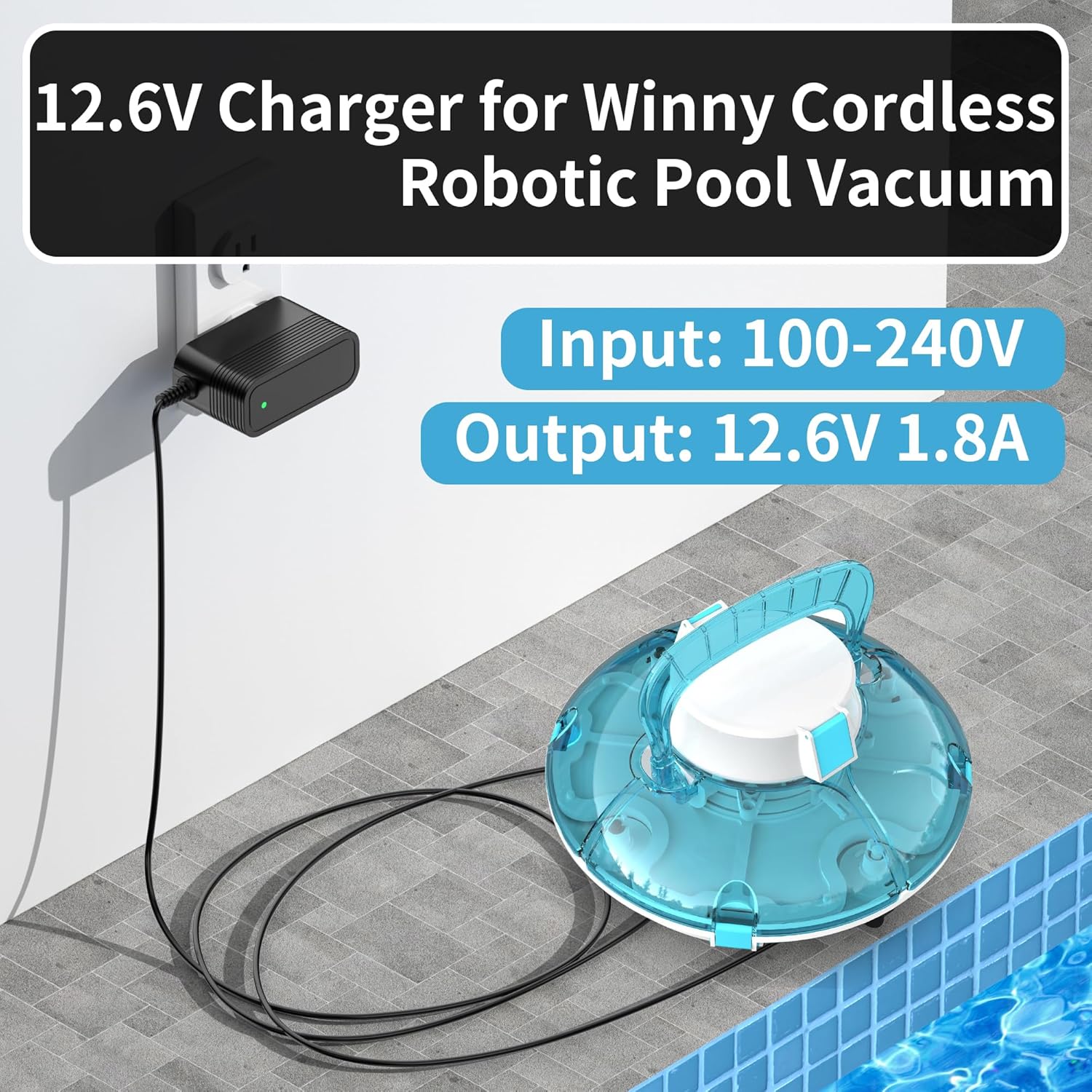 12.6V Charger for Winny Pool Cleaner, Replacement Charger Compatible with Winny 200 SE HJ1102 Cordless Robotic Pool Vacuum Power Cord